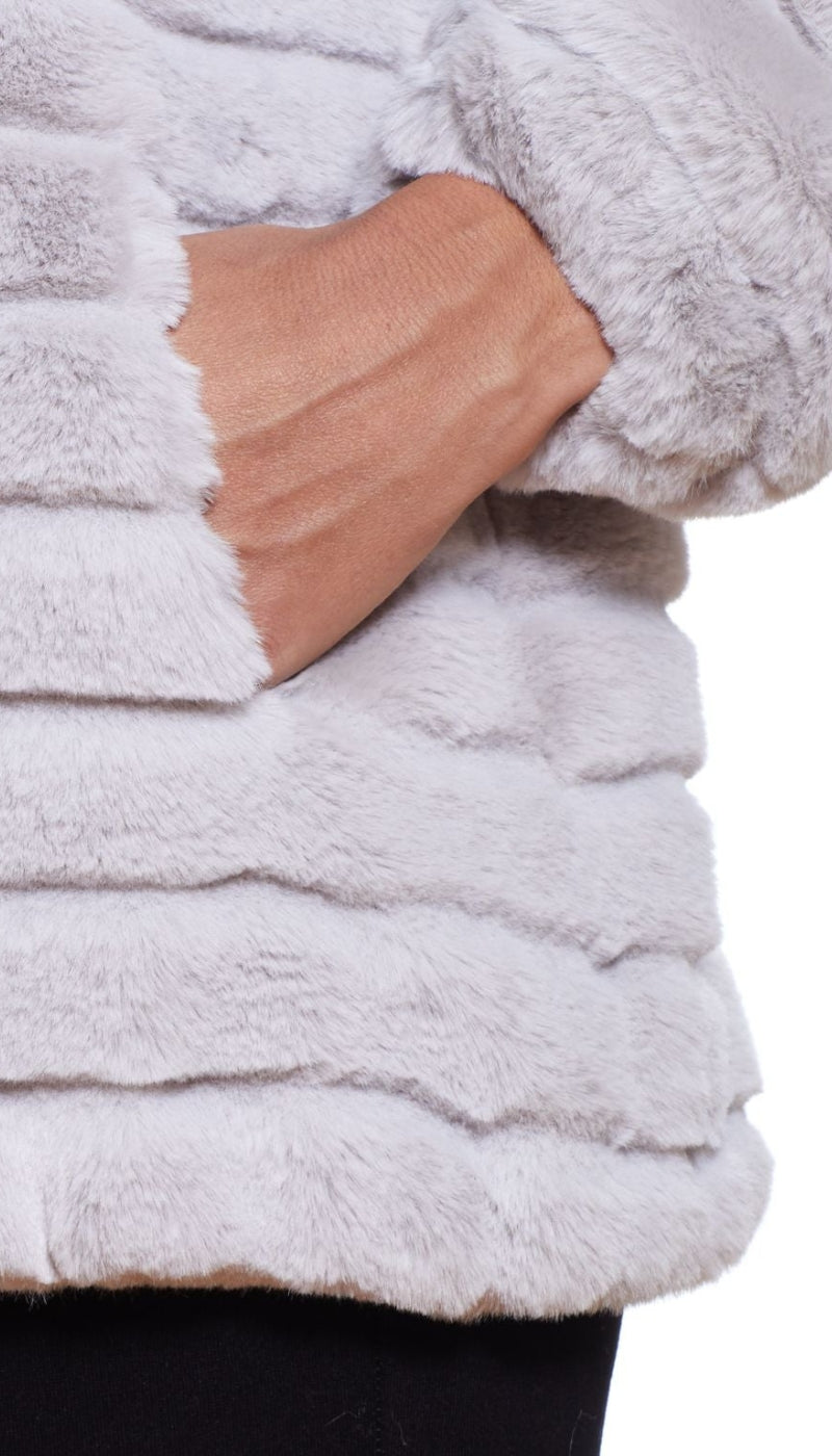 Zip Front Channeled Faux Fur