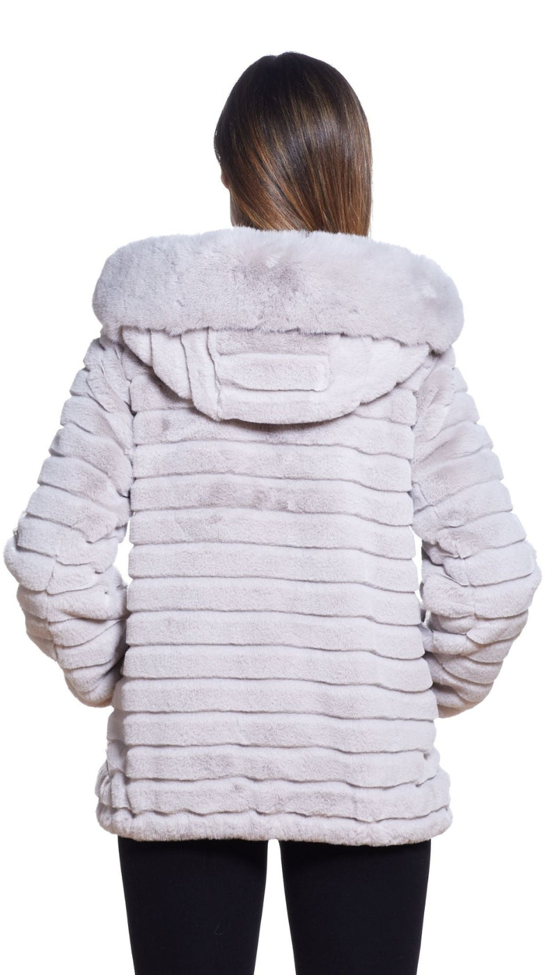 Zip Front Channeled Faux Fur