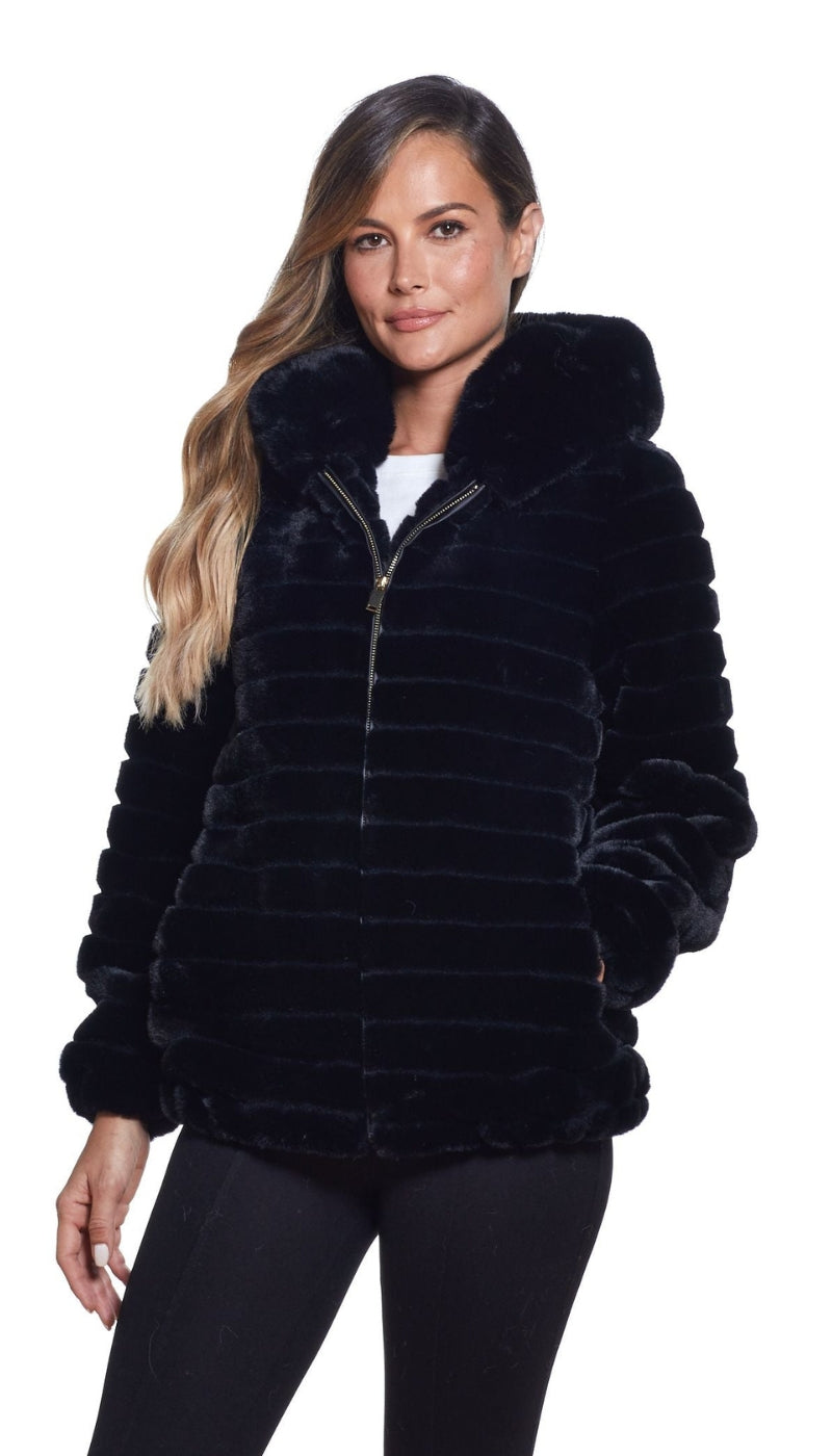 Zip Front Channeled Faux Fur