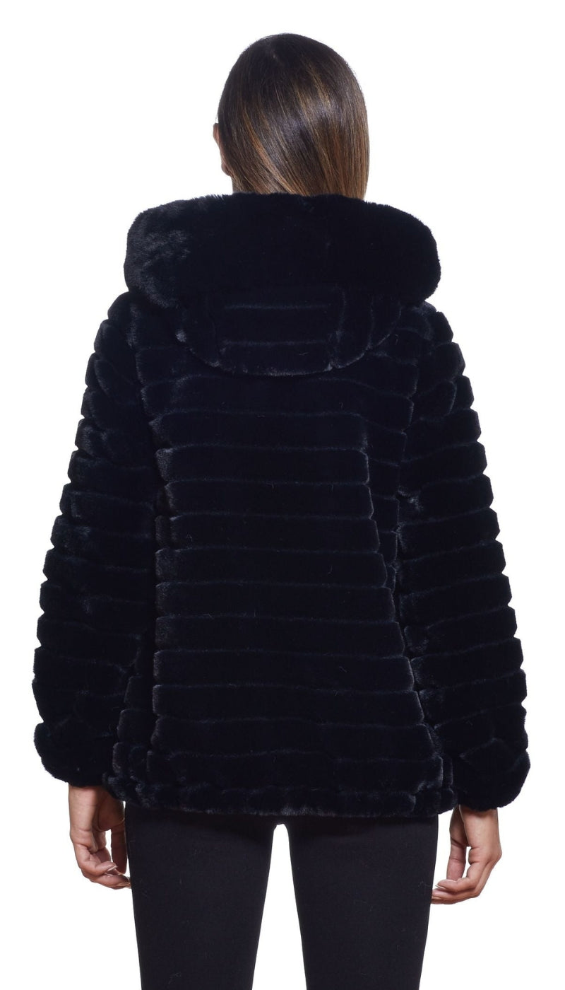 Zip Front Channeled Faux Fur