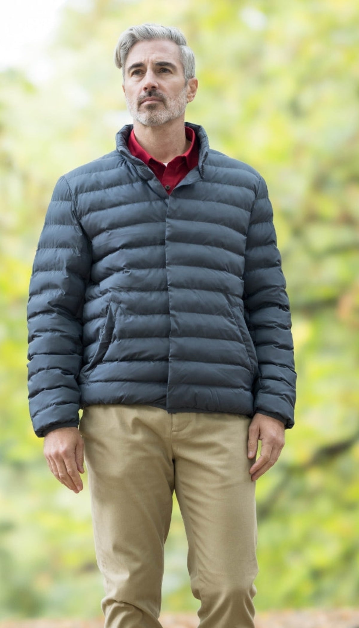 WEATHERPROOF X MAGNAREADY PUFFER JACKET WITH MAGNETIC BUTTONS IN PEWTER