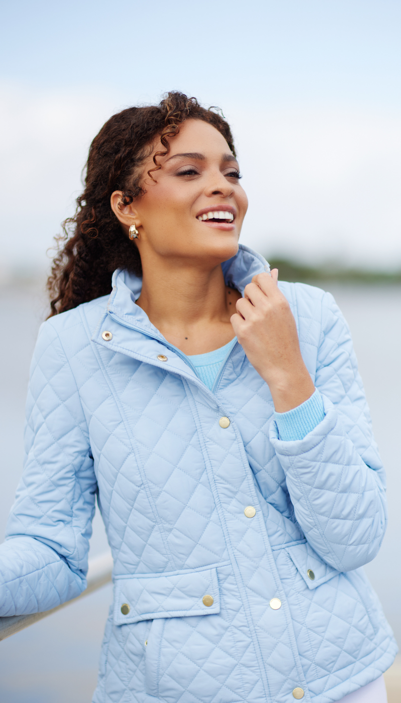 Quilted blue jacket on sale