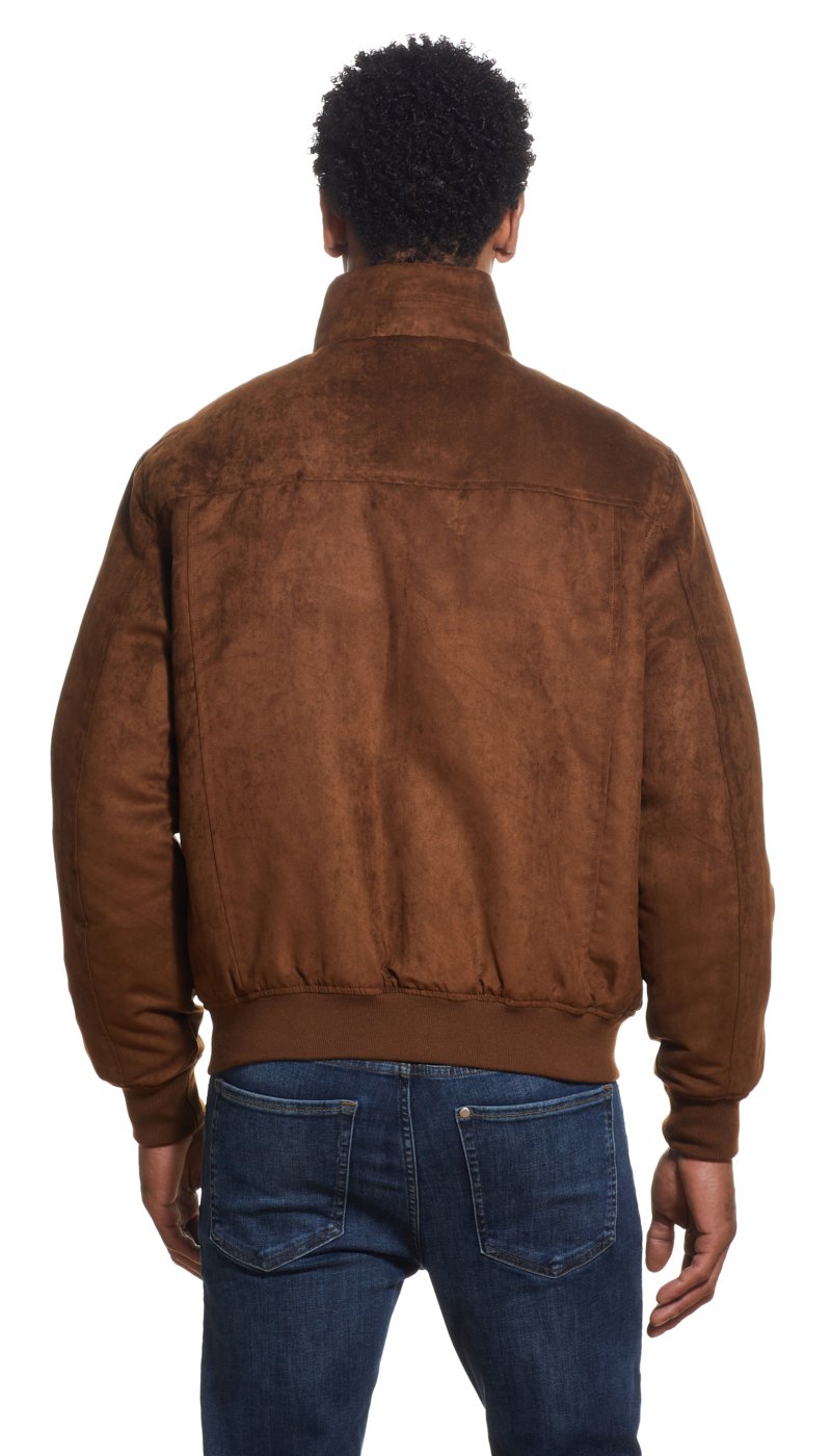MICROSUEDE STAND COLLAR BOMBER JACKET