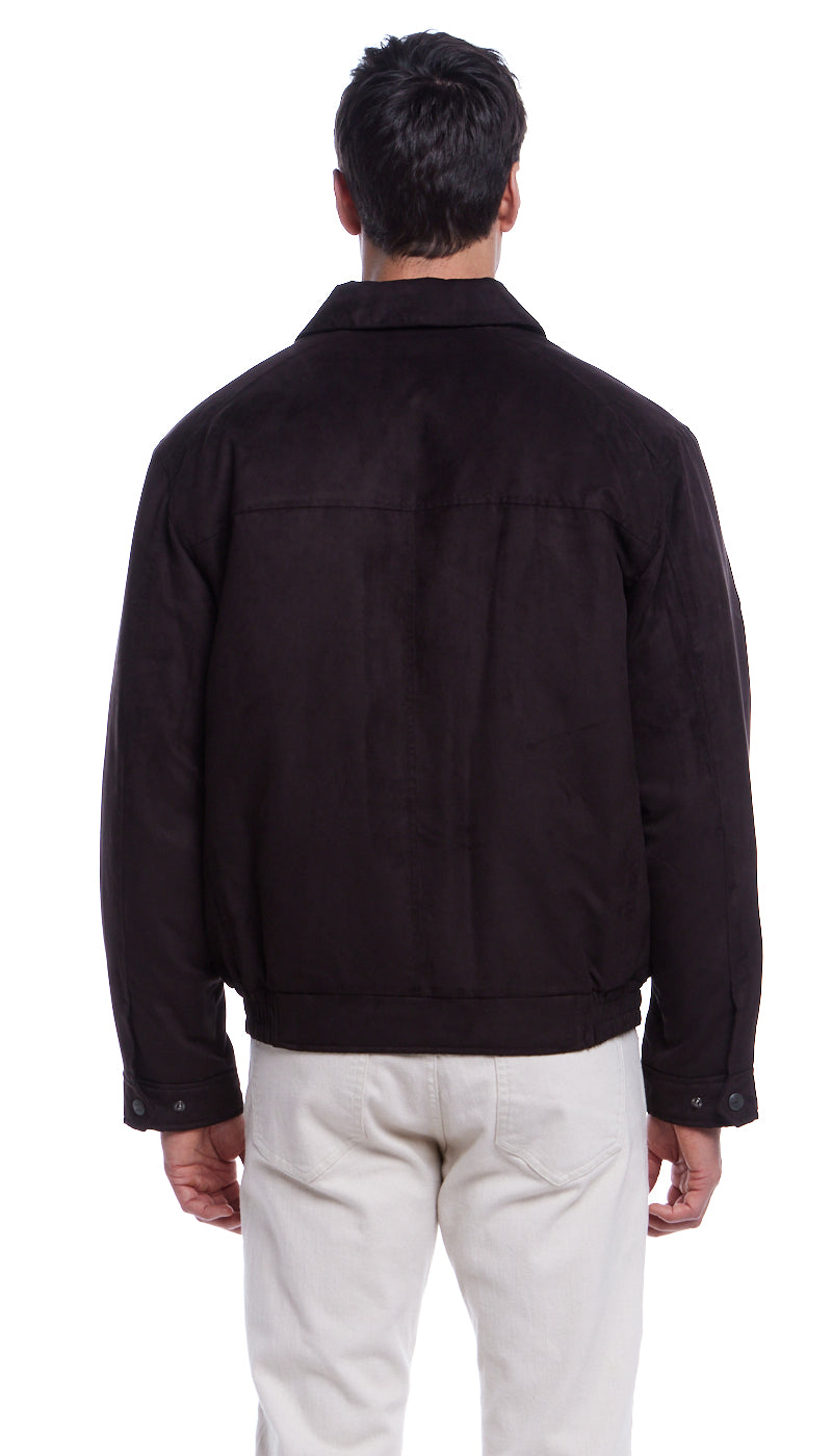 MICROSUEDE SHIRT COLLAR BOMBER JACKET