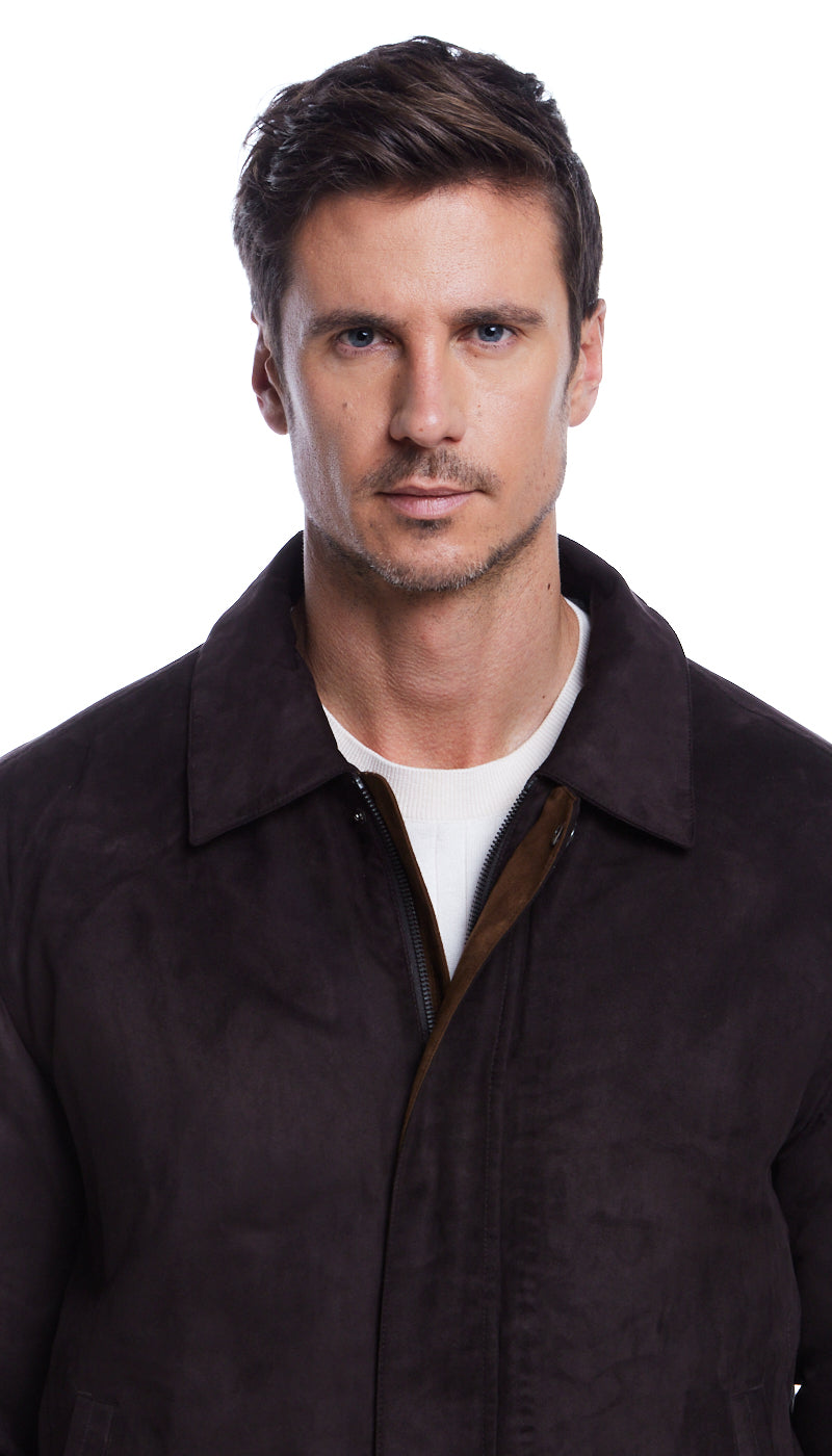 MICROSUEDE SHIRT COLLAR BOMBER JACKET