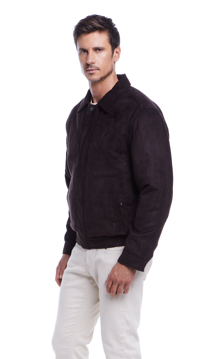 MICROSUEDE SHIRT COLLAR BOMBER JACKET