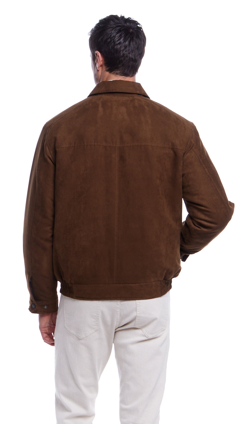 MICROSUEDE SHIRT COLLAR BOMBER JACKET