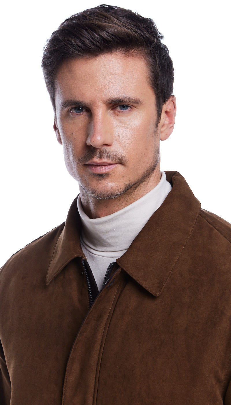 MICROSUEDE SHIRT COLLAR BOMBER JACKET