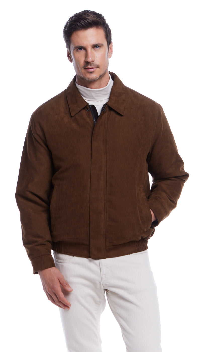 MICROSUEDE SHIRT COLLAR BOMBER JACKET