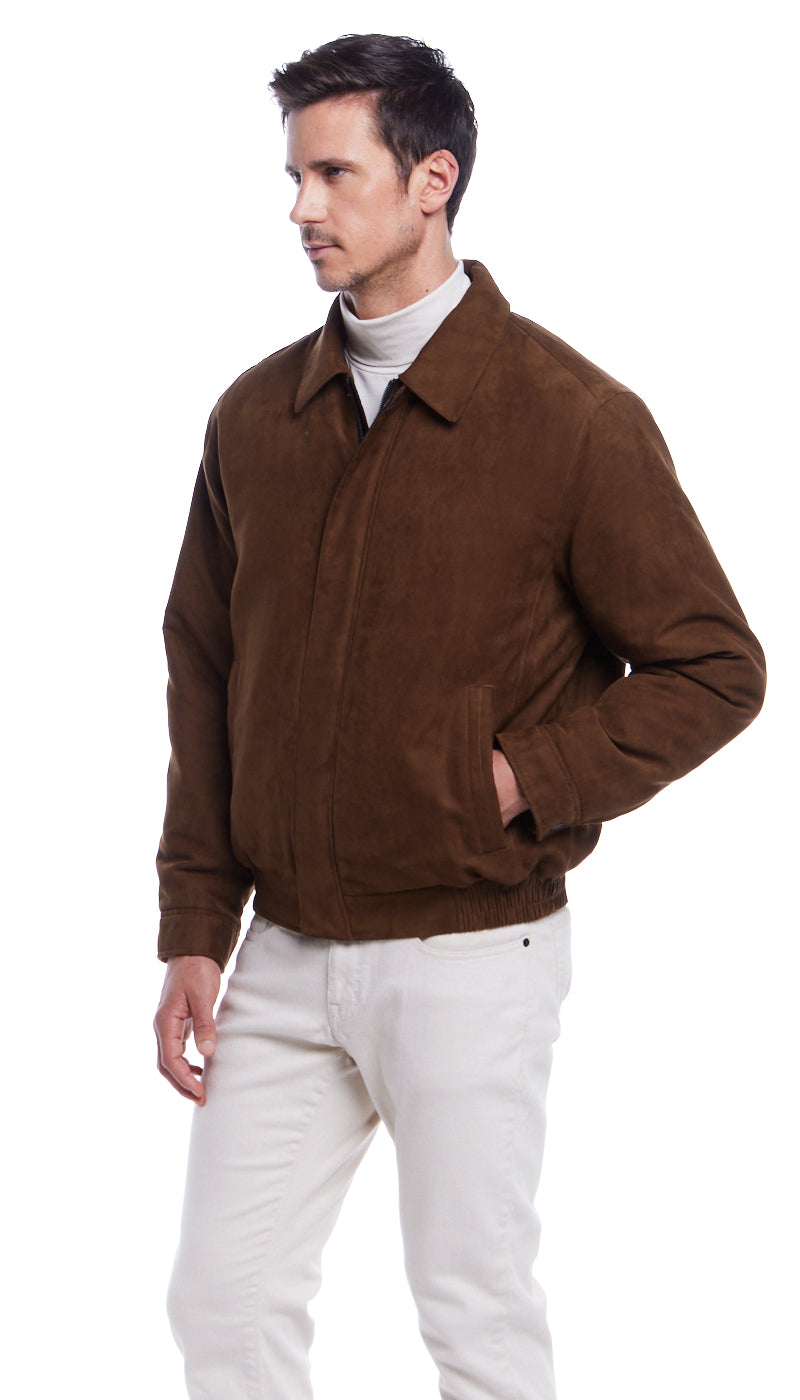 MICROSUEDE SHIRT COLLAR BOMBER JACKET