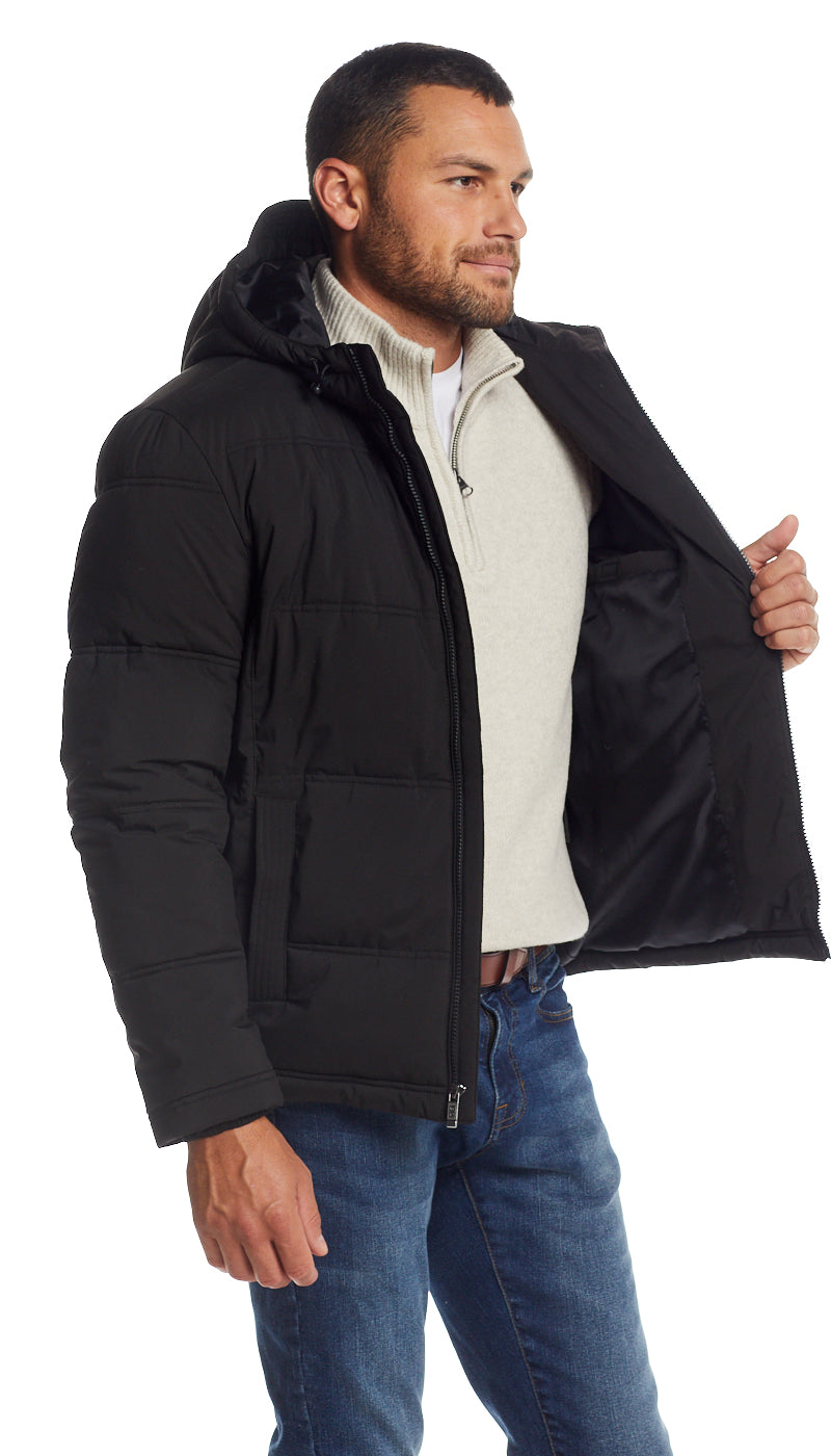 QUILTED PUFFER WITH ATTACHED HOOD