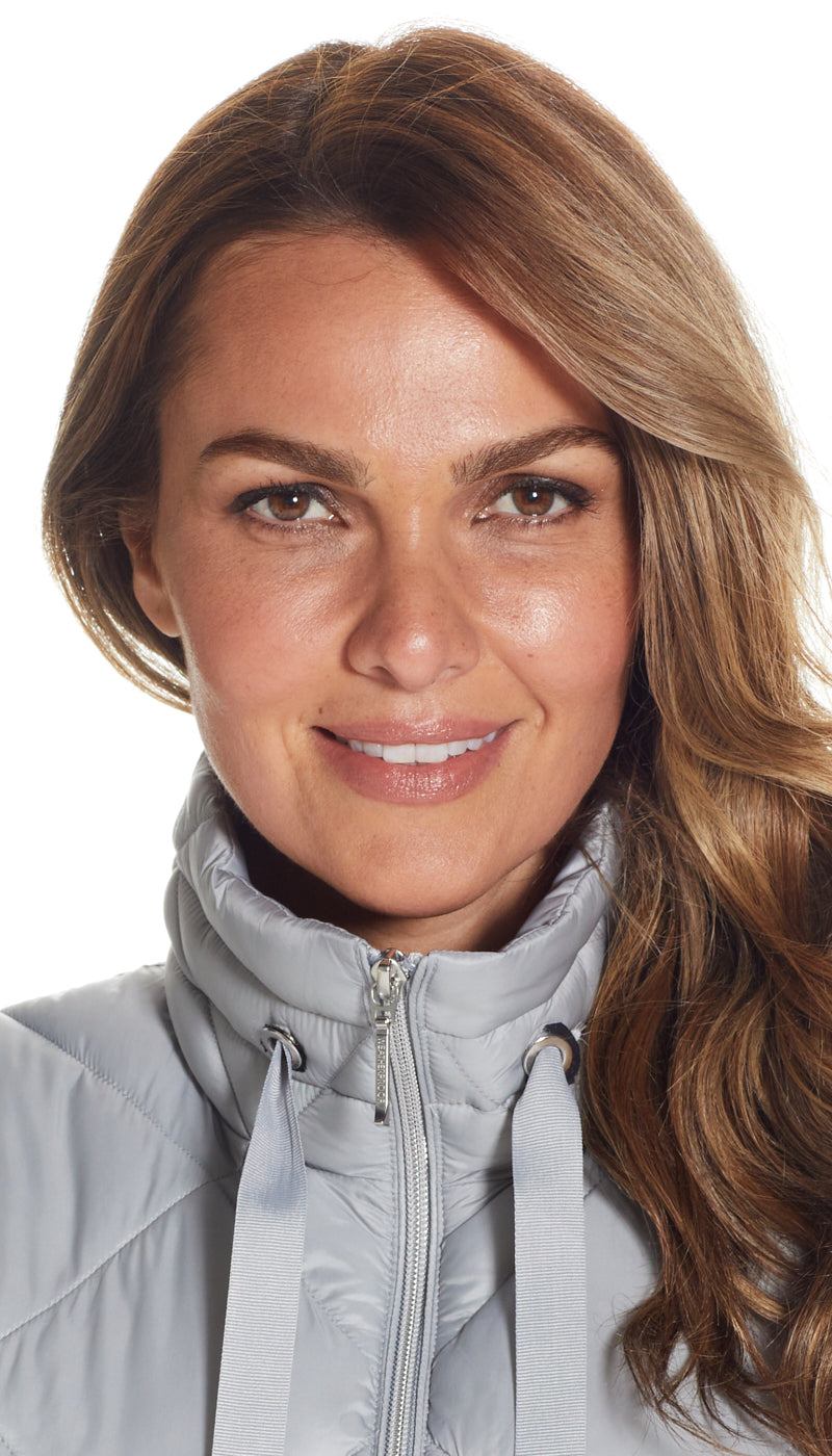 DIAMOND QUILTED PUFFER LONGLINE VEST WITH CINCHED WAIST