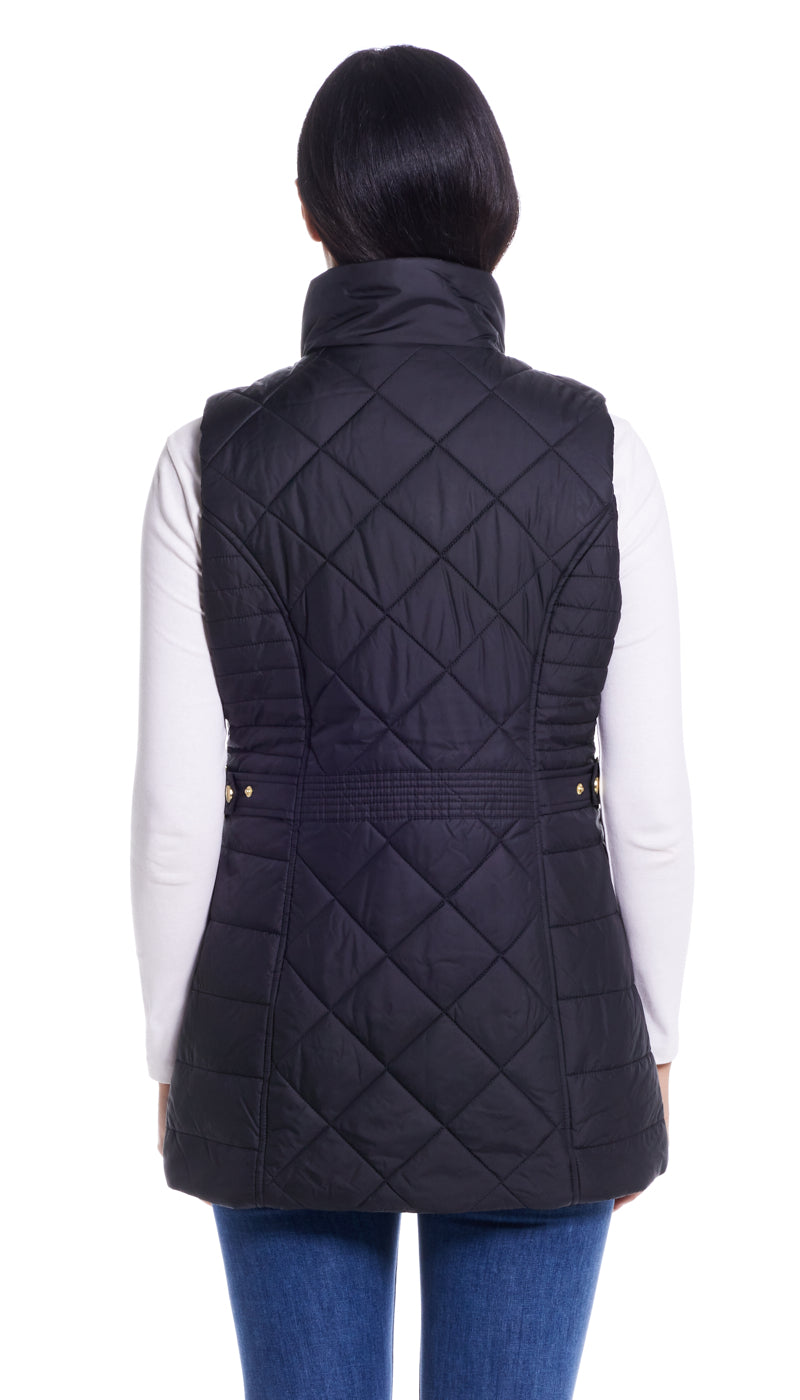 DIAMOND QUILTED LONG LINE CLINCHED VEST