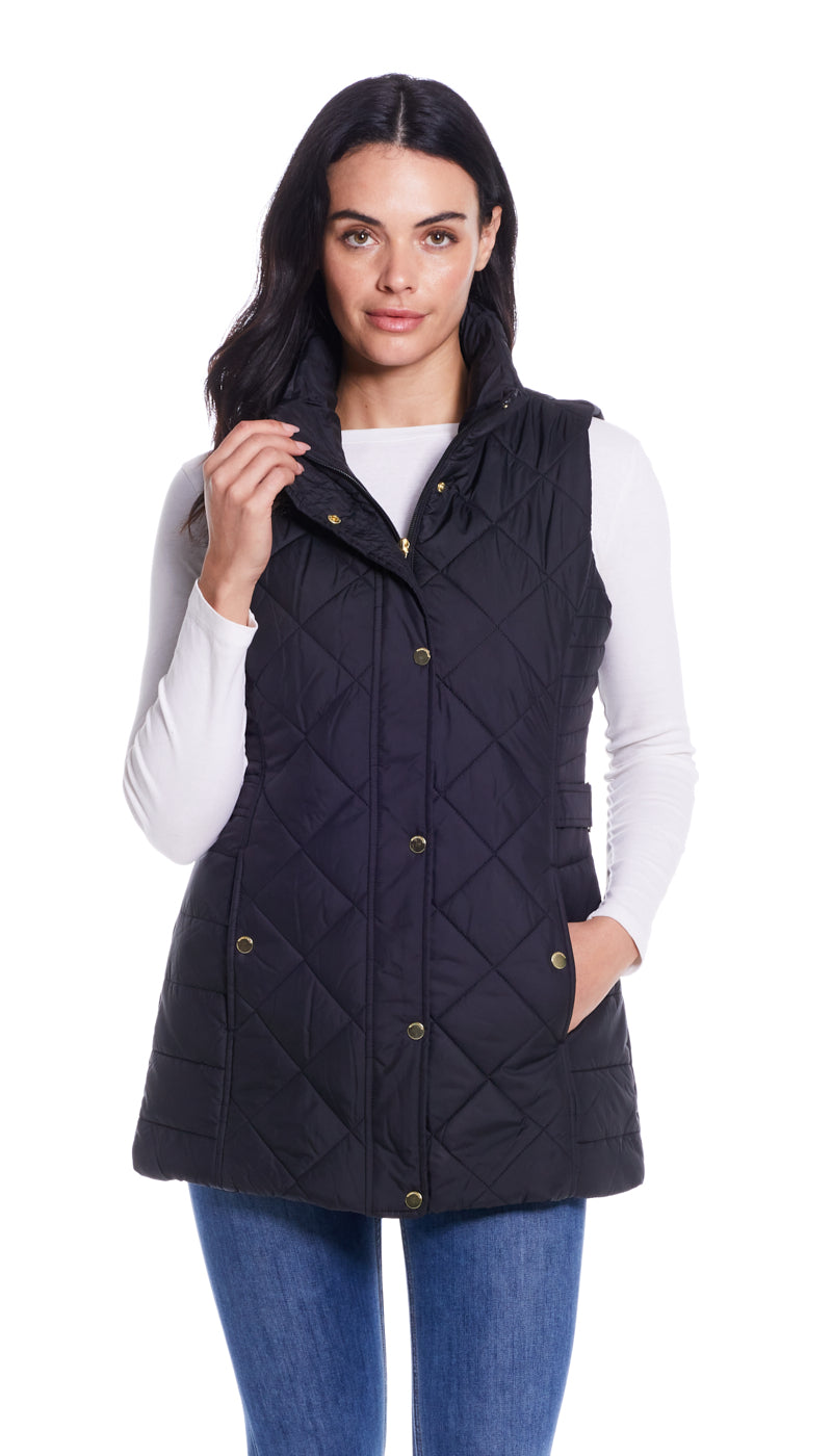 DIAMOND QUILTED LONG LINE CLINCHED VEST