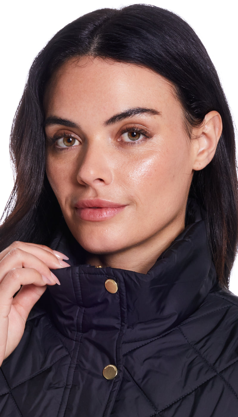 DIAMOND QUILTED LONG LINE CLINCHED VEST