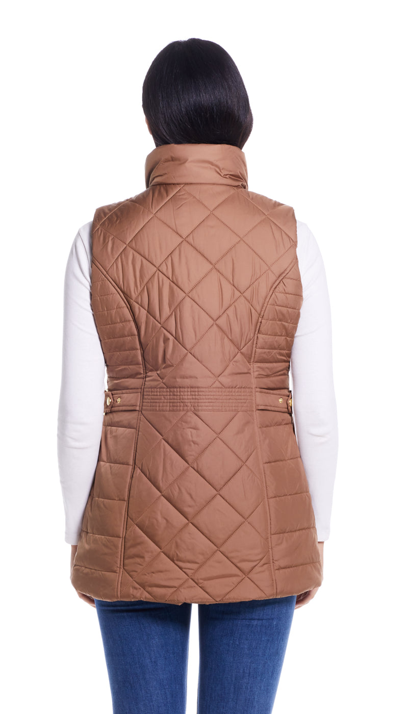 DIAMOND QUILTED LONG LINE CLINCHED VEST