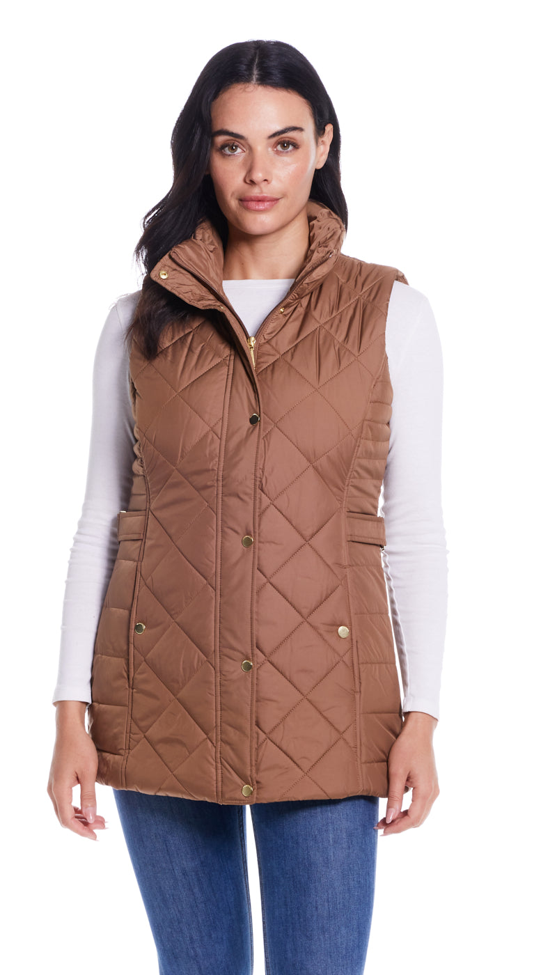 DIAMOND QUILTED LONG LINE CLINCHED VEST