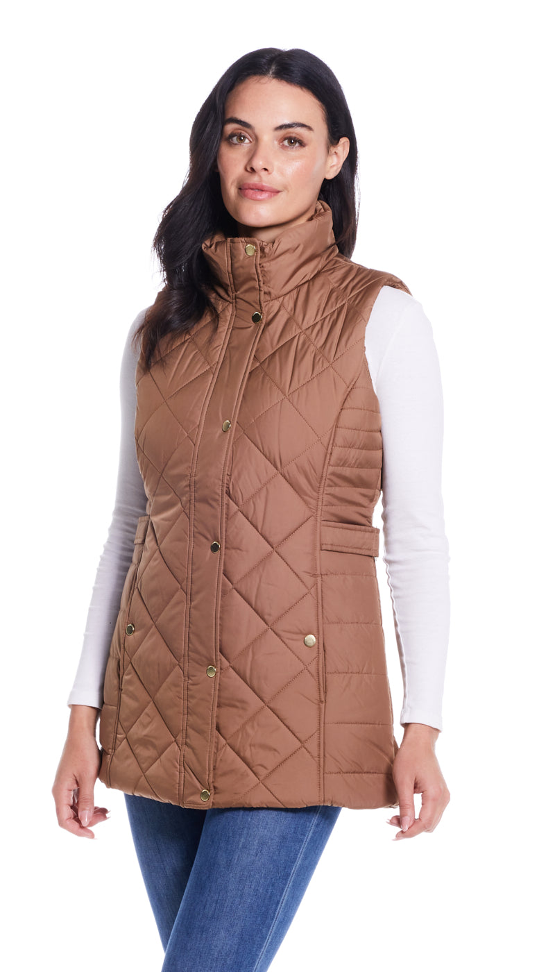 DIAMOND QUILTED LONG LINE CLINCHED VEST