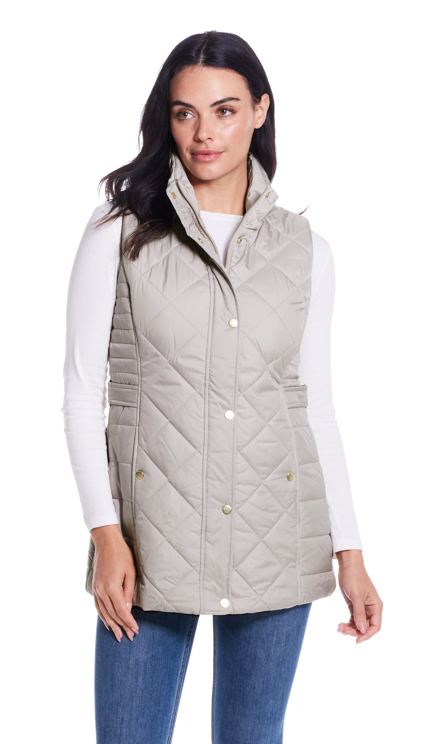 DIAMOND QUILTED LONG LINE CLINCHED VEST