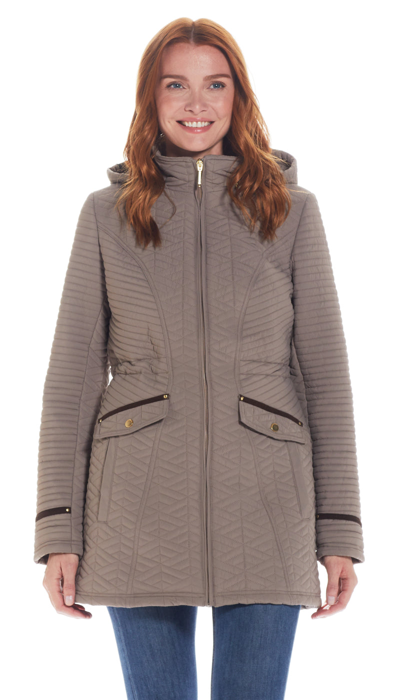 QUILTED WALKER WITH FAUX SUEDE DETAILS