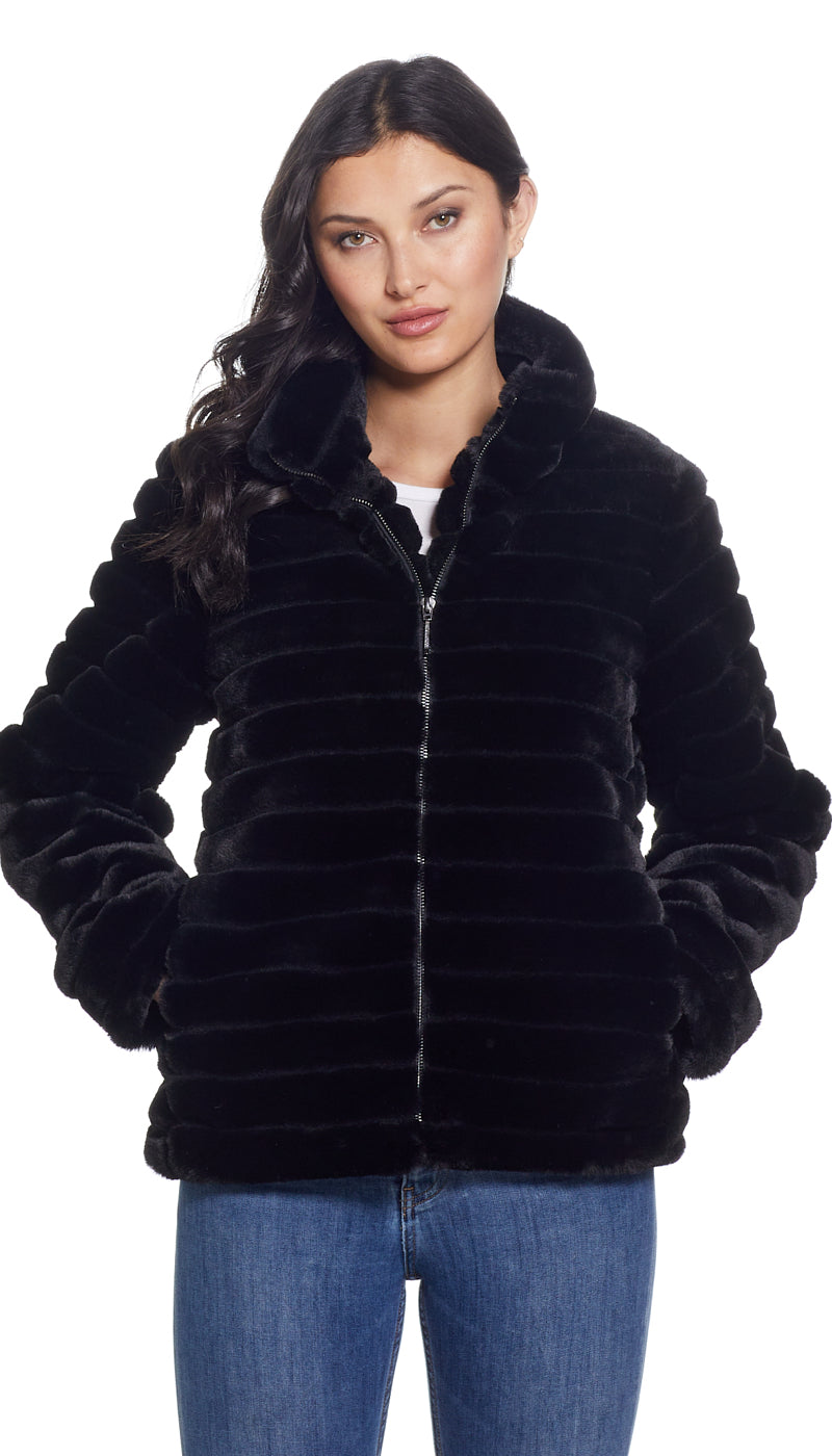 GROOVED FAUX FUR JACKET