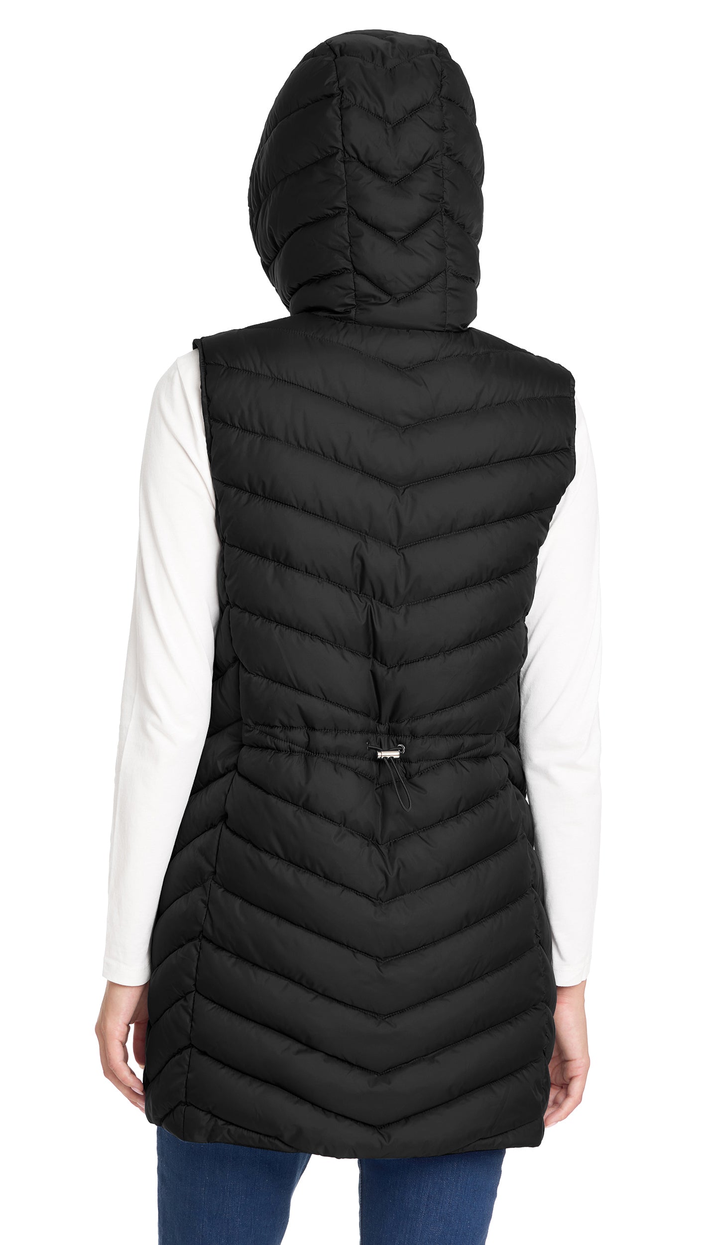 HOODED CHEVRON LONGLINE PUFFER VEST