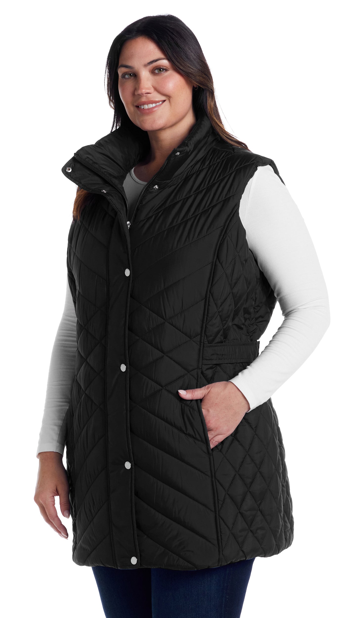 MIXED QUILTED LONGLINE VEST