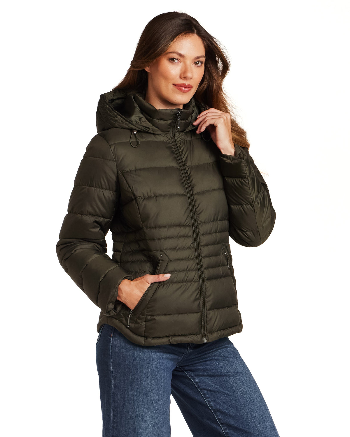 HOODED ZIP FRONT PUFFER