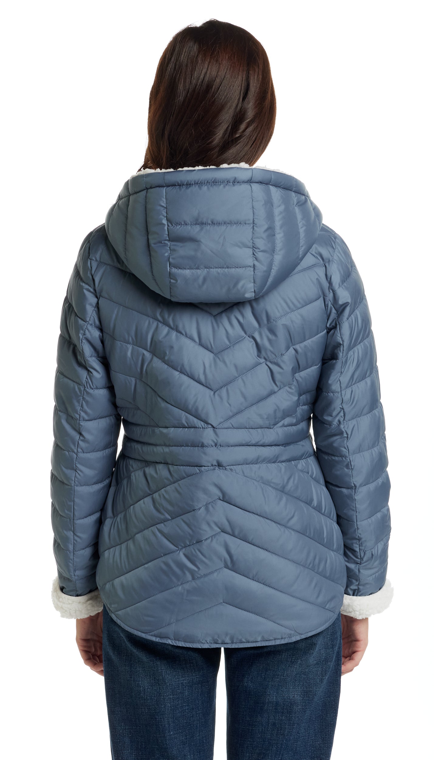 CHEVRON QUILTED PUFFER COAT WITH COZY FLEECE LINING