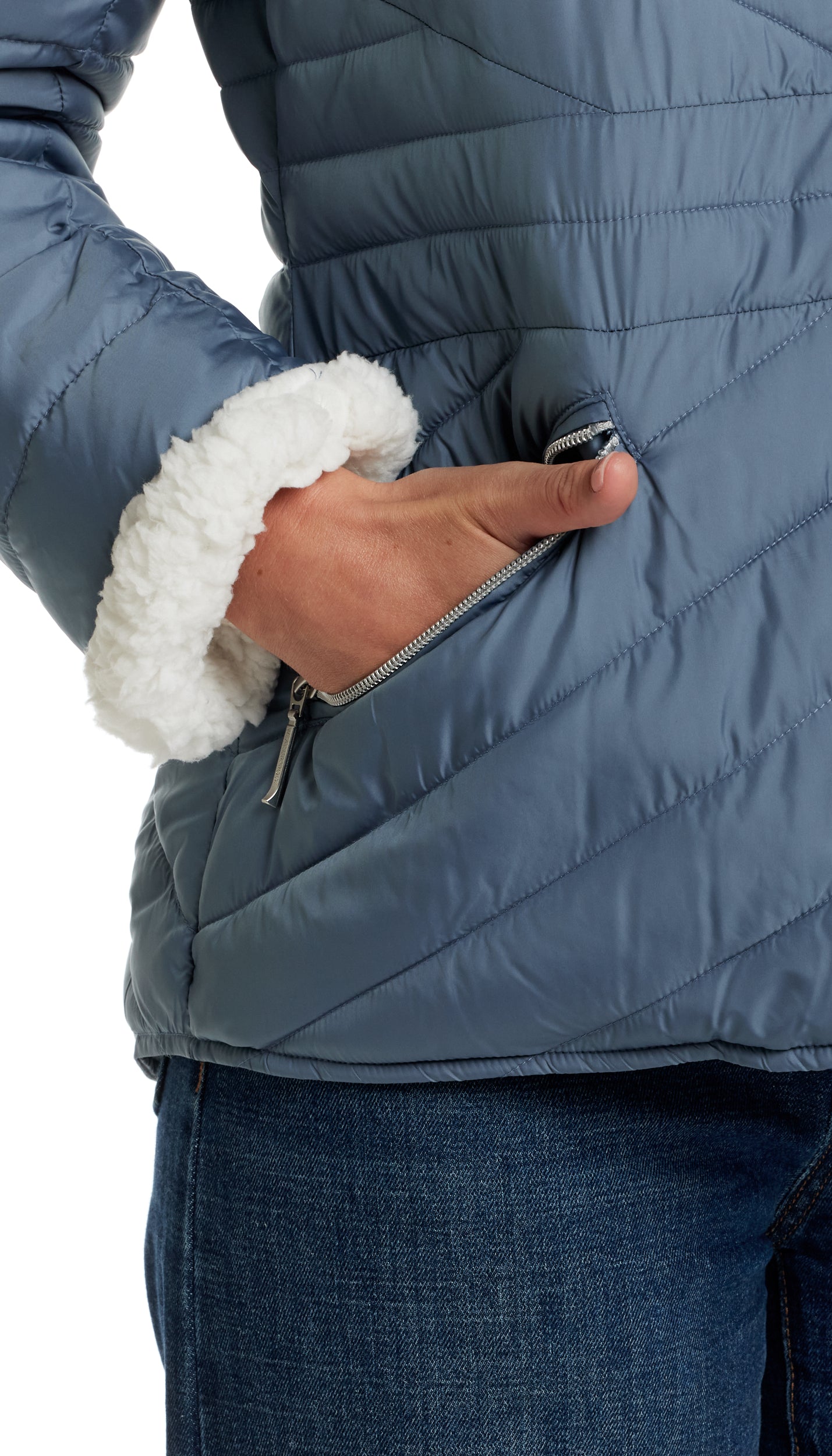 CHEVRON QUILTED PUFFER COAT WITH COZY FLEECE LINING