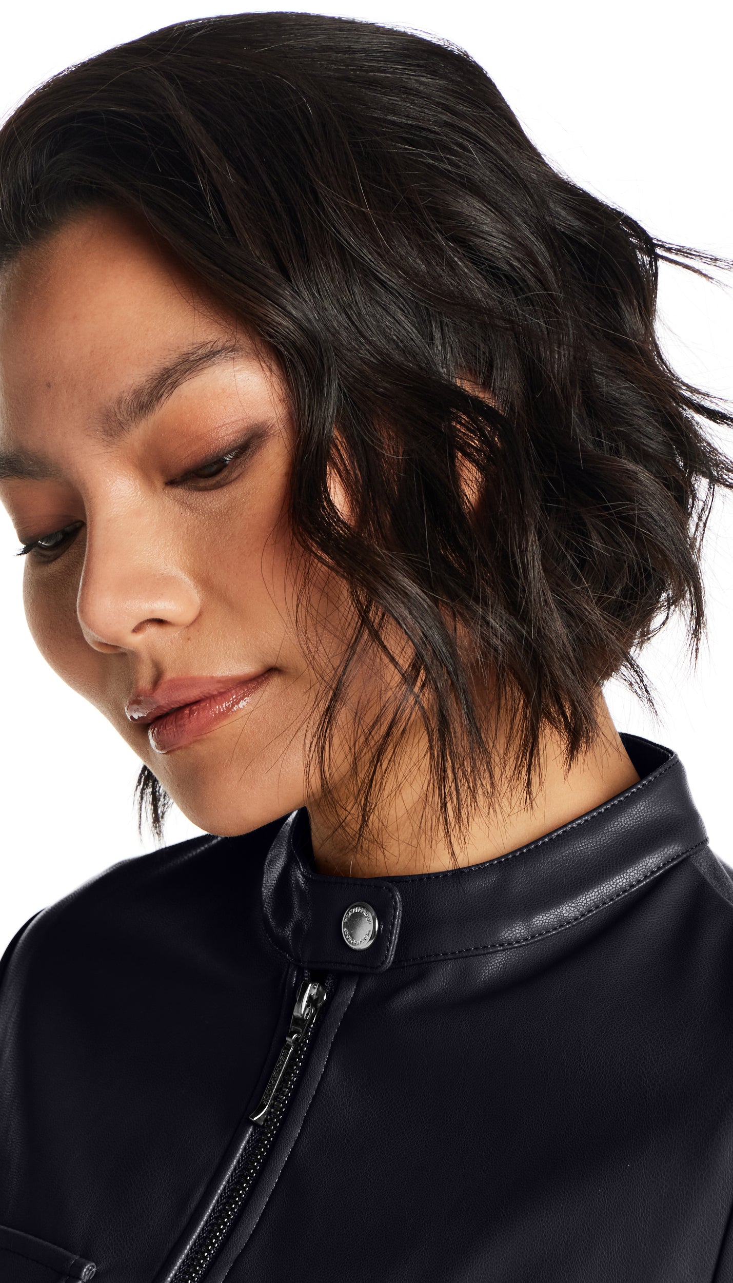 FAUX LEATHER JACKET WITH STRETCH KNIT