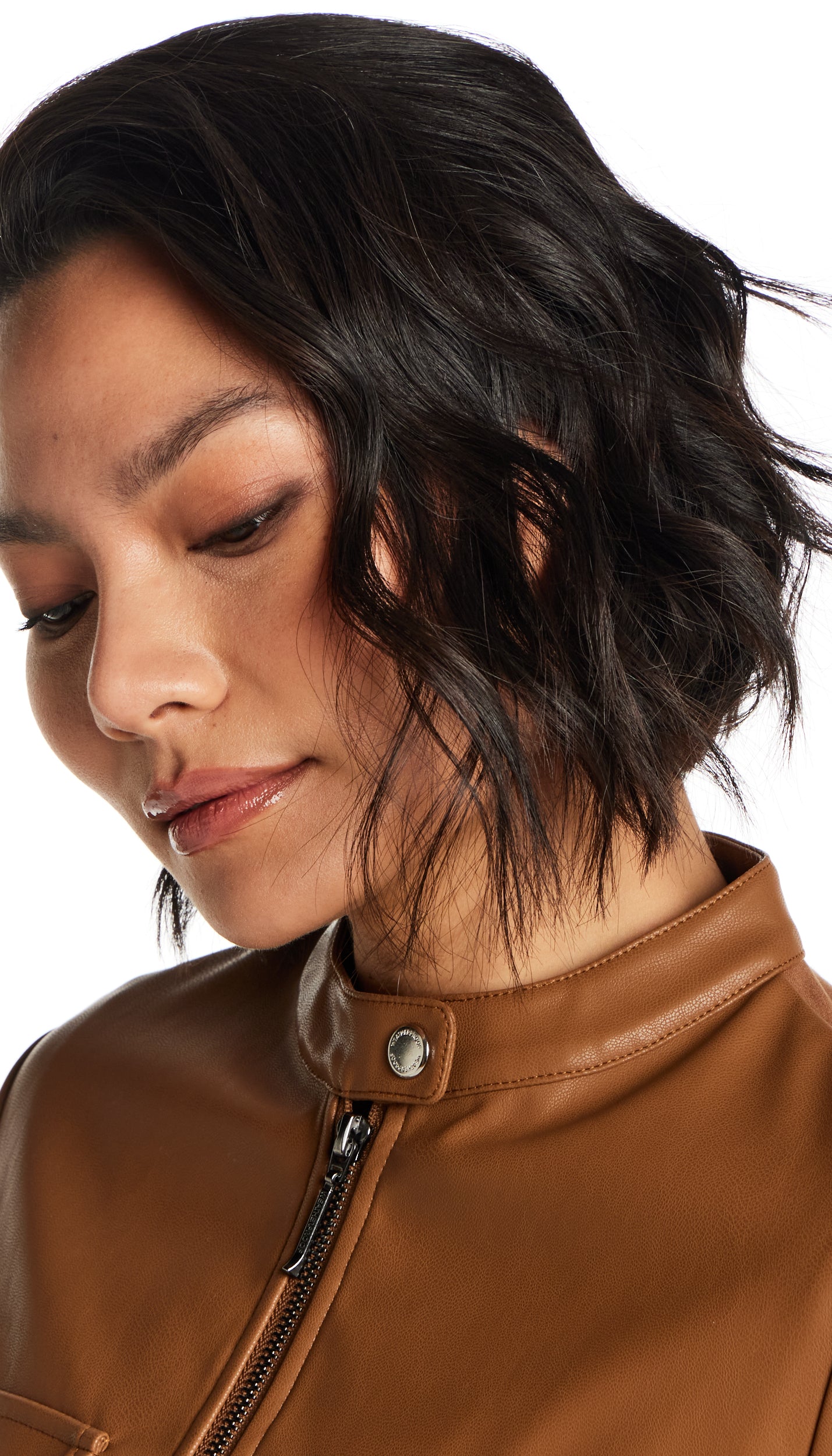 FAUX LEATHER JACKET WITH STRETCH KNIT