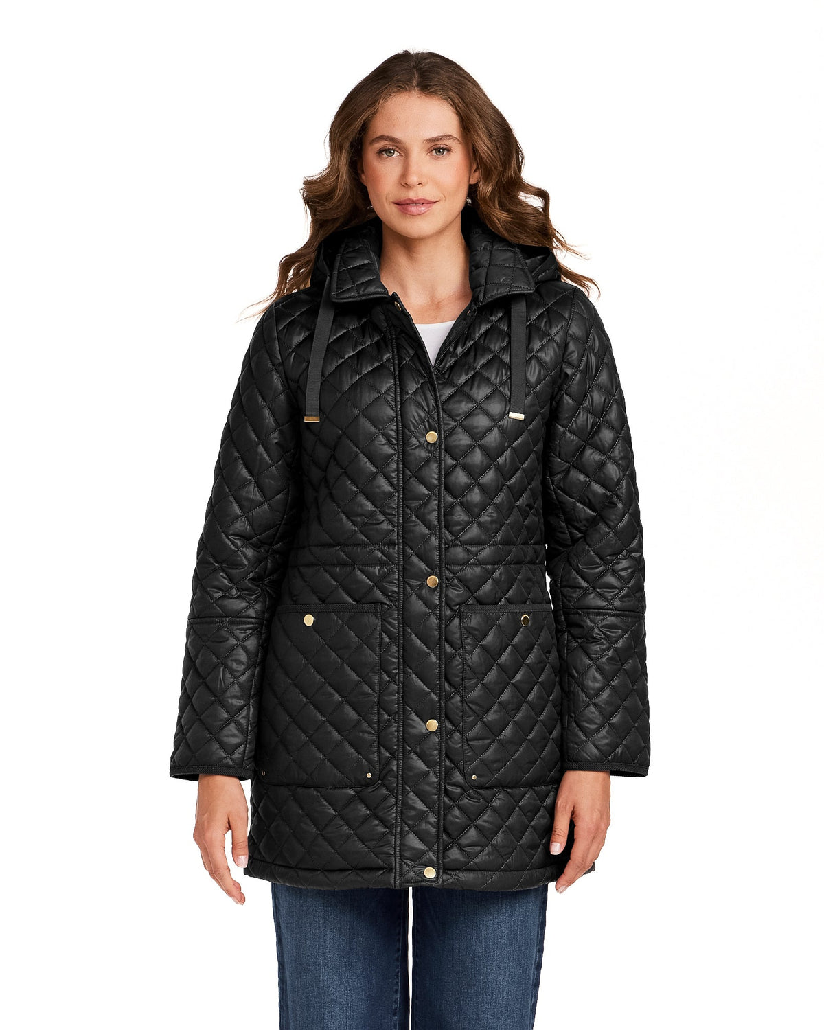 HOODED CORDUROY TRIMMED QUILTED WALKER