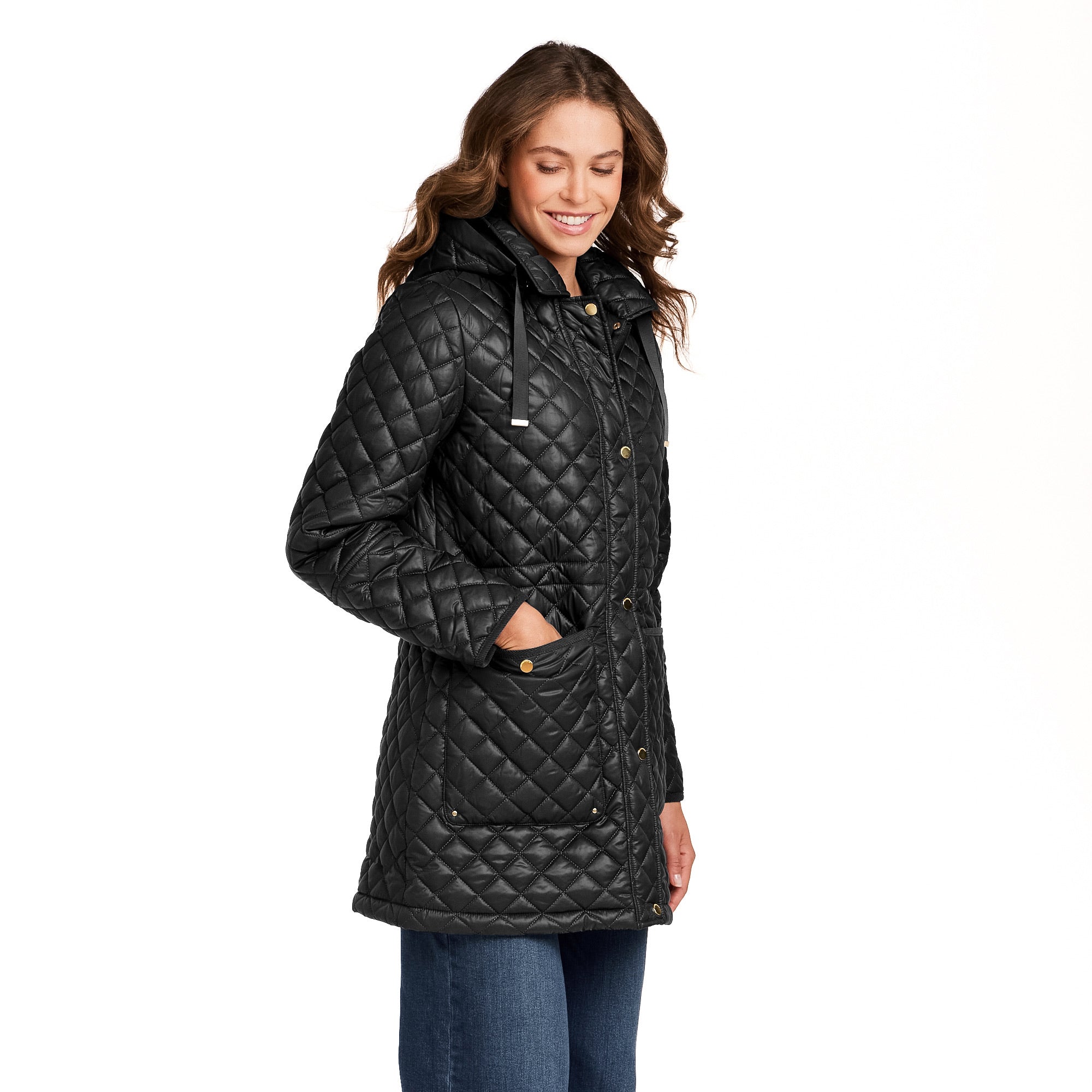 HOODED CORDUROY TRIMMED QUILTED WALKER