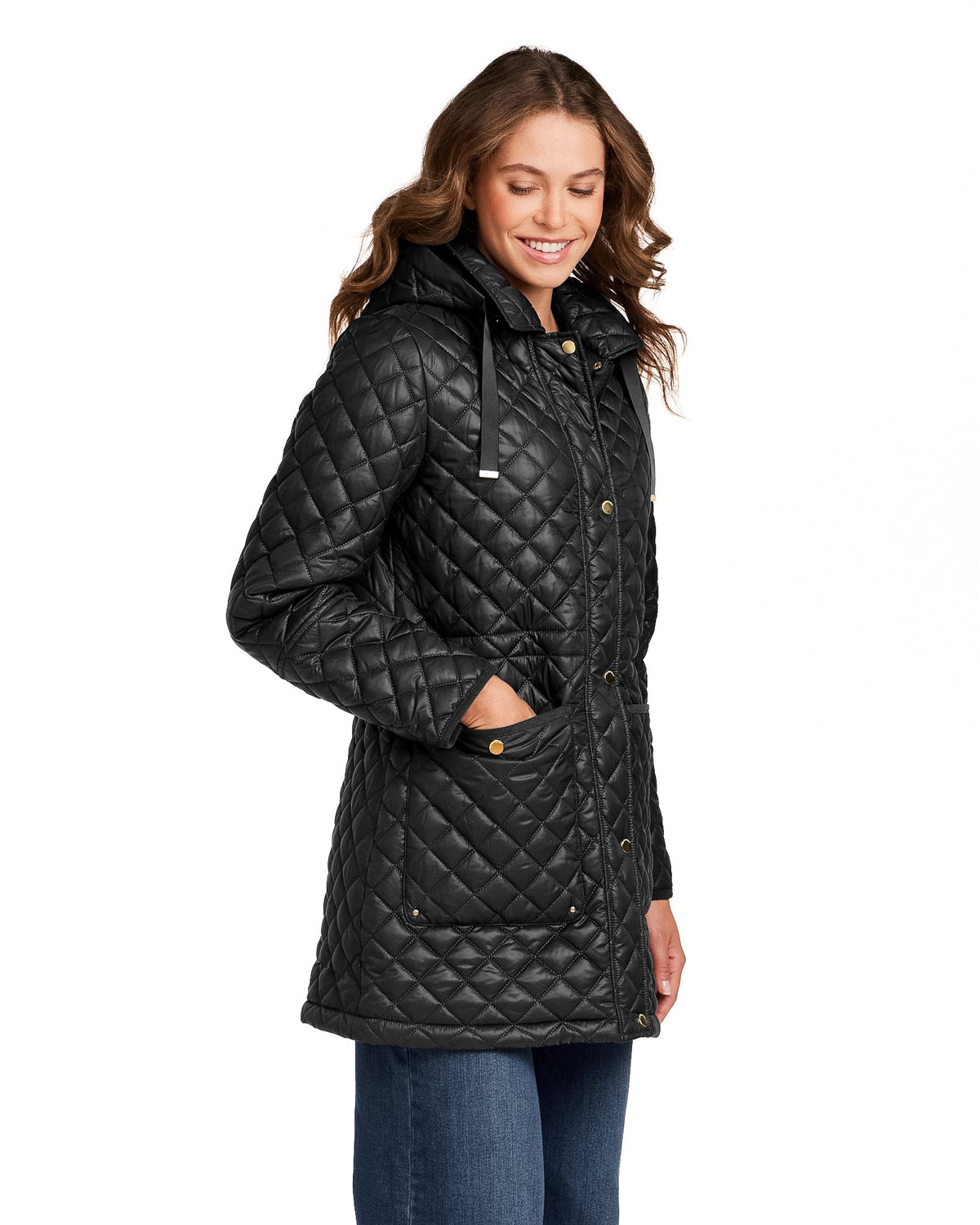 HOODED CORDUROY TRIMMED QUILTED WALKER