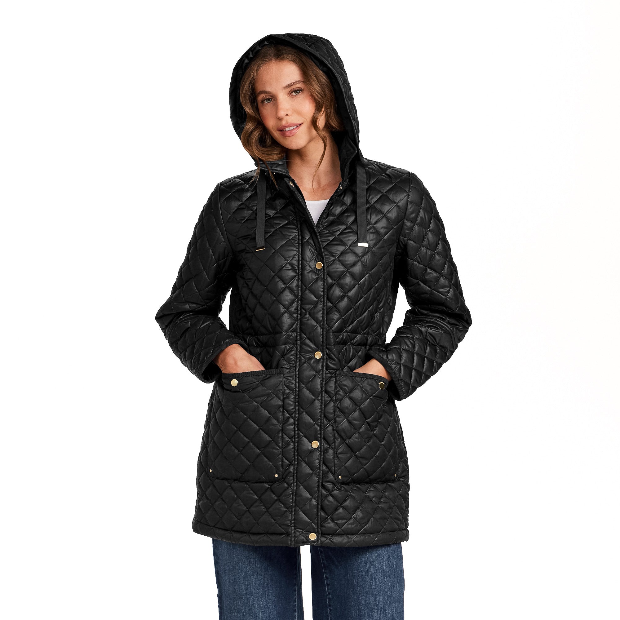 HOODED CORDUROY TRIMMED QUILTED WALKER