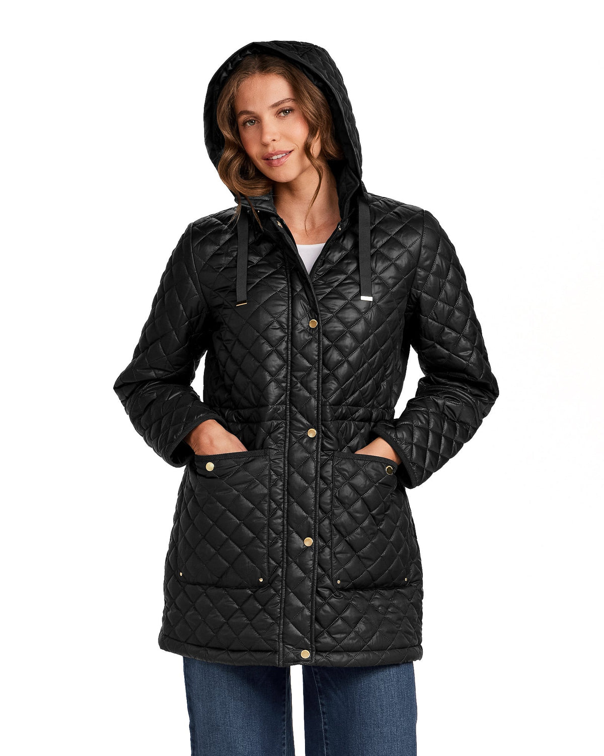 HOODED CORDUROY TRIMMED QUILTED WALKER