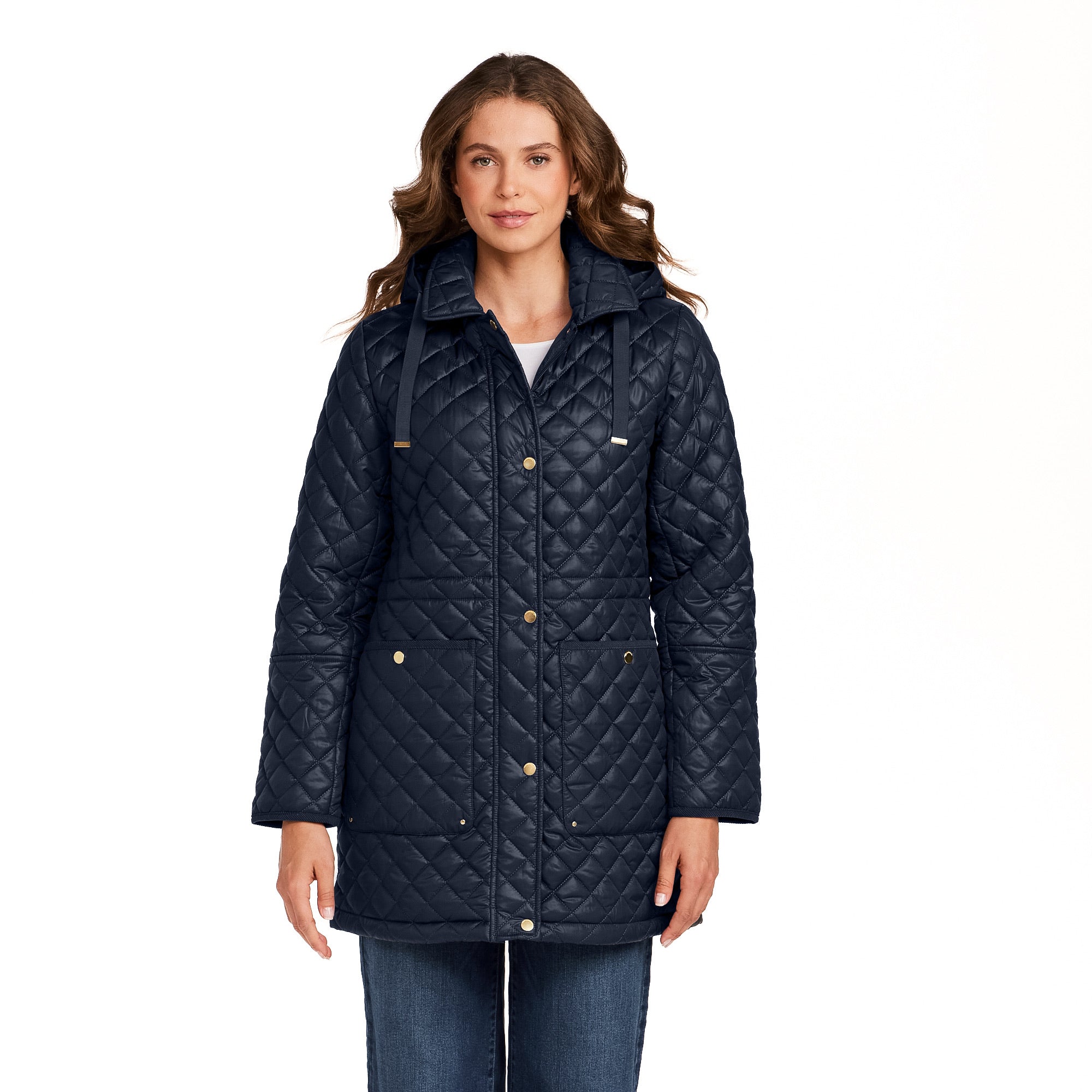 HOODED CORDUROY TRIMMED QUILTED WALKER