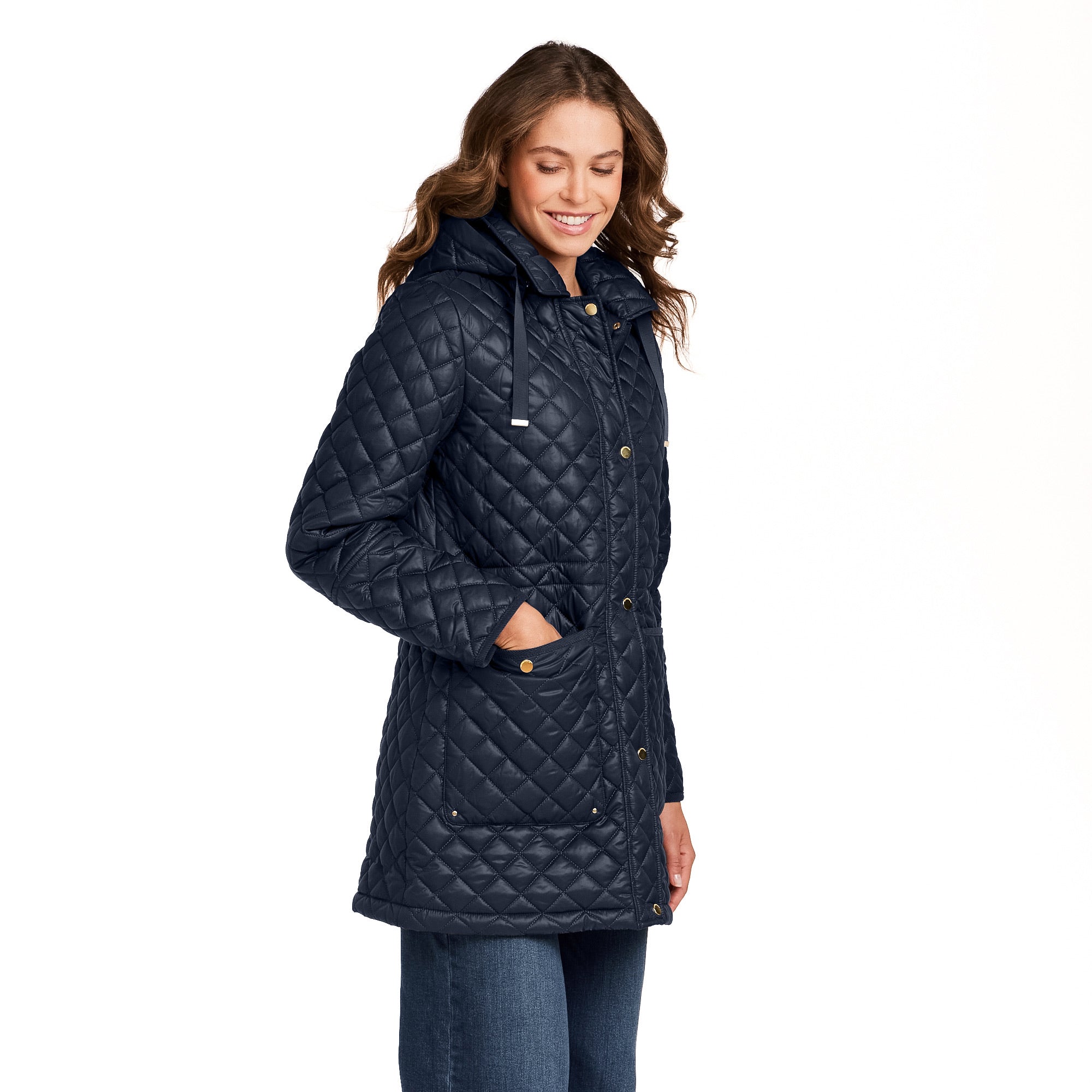 HOODED CORDUROY TRIMMED QUILTED WALKER