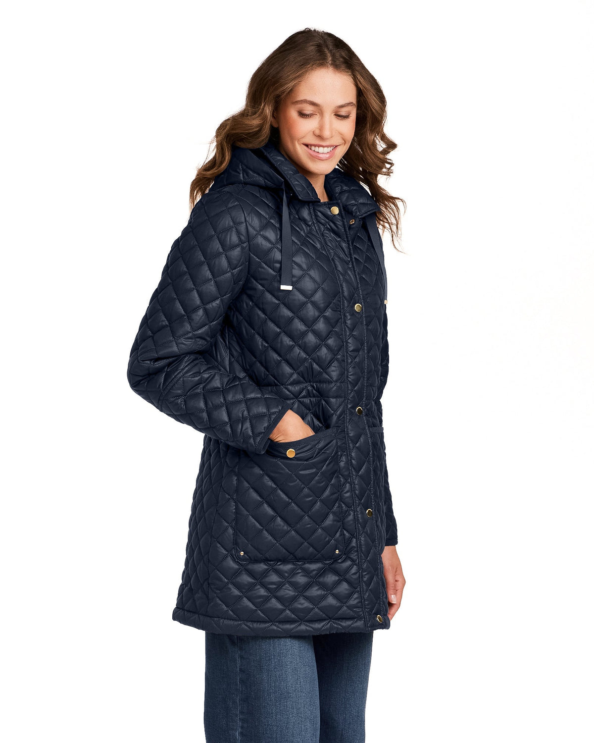 HOODED CORDUROY TRIMMED QUILTED WALKER