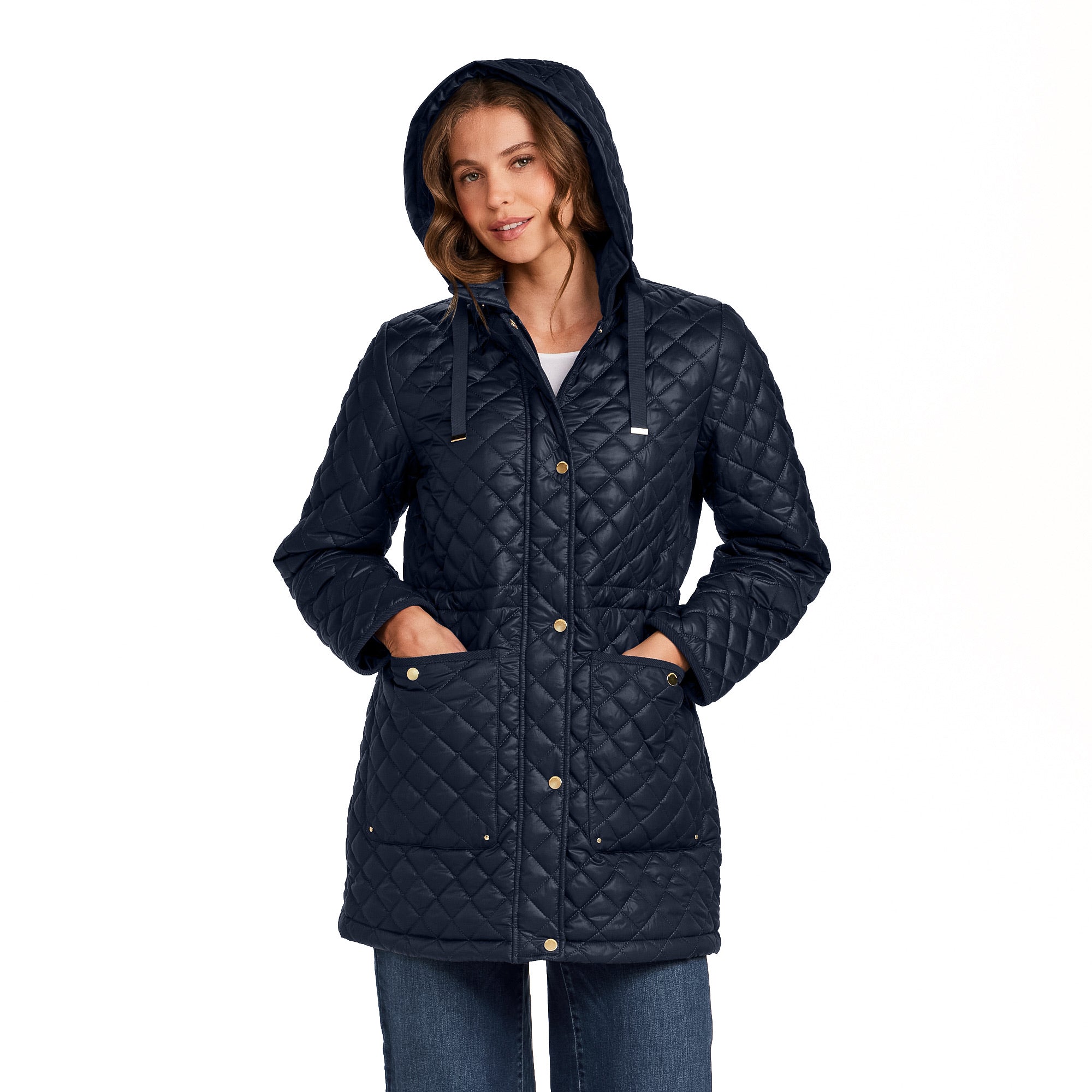 HOODED CORDUROY TRIMMED QUILTED WALKER