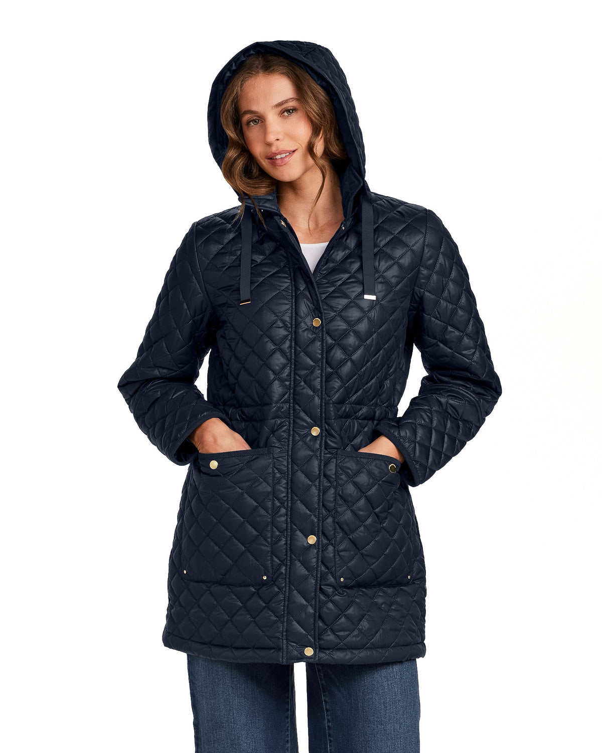 HOODED CORDUROY TRIMMED QUILTED WALKER