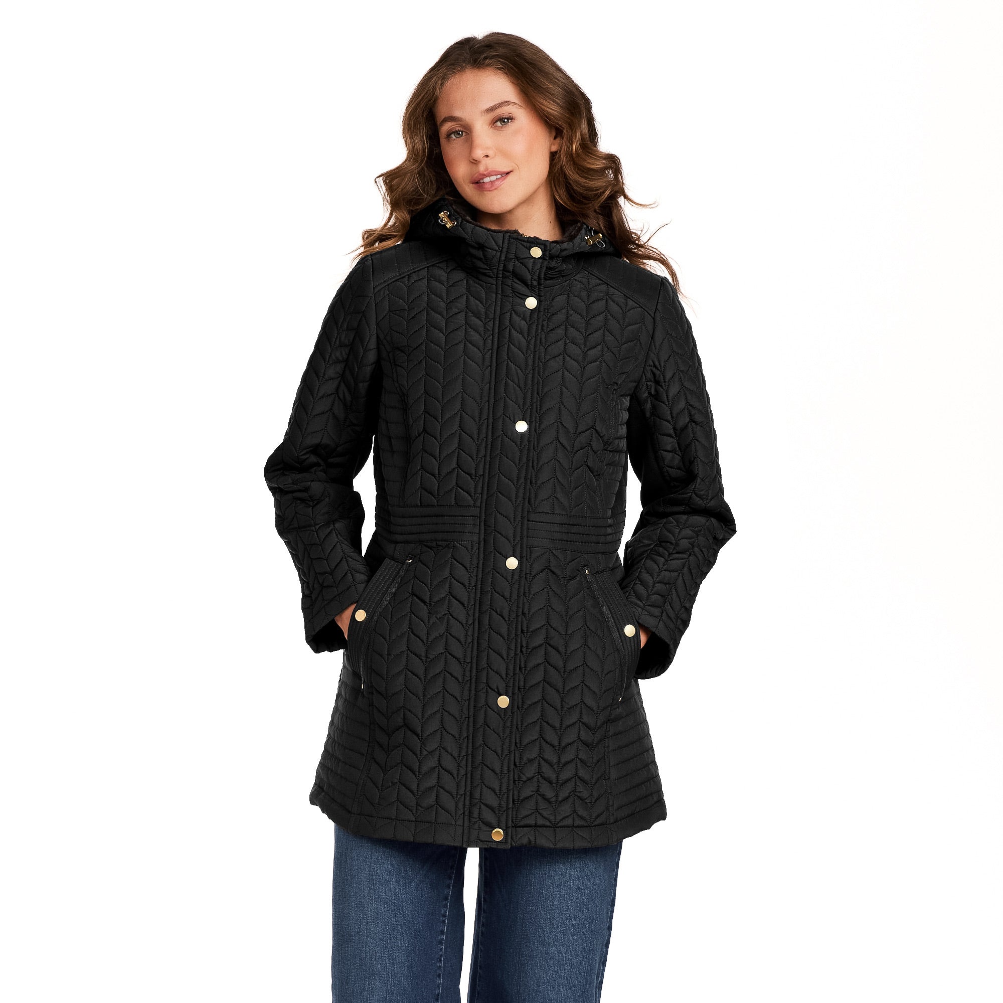 HOODED PLUSH LINED QUILTED WALKER