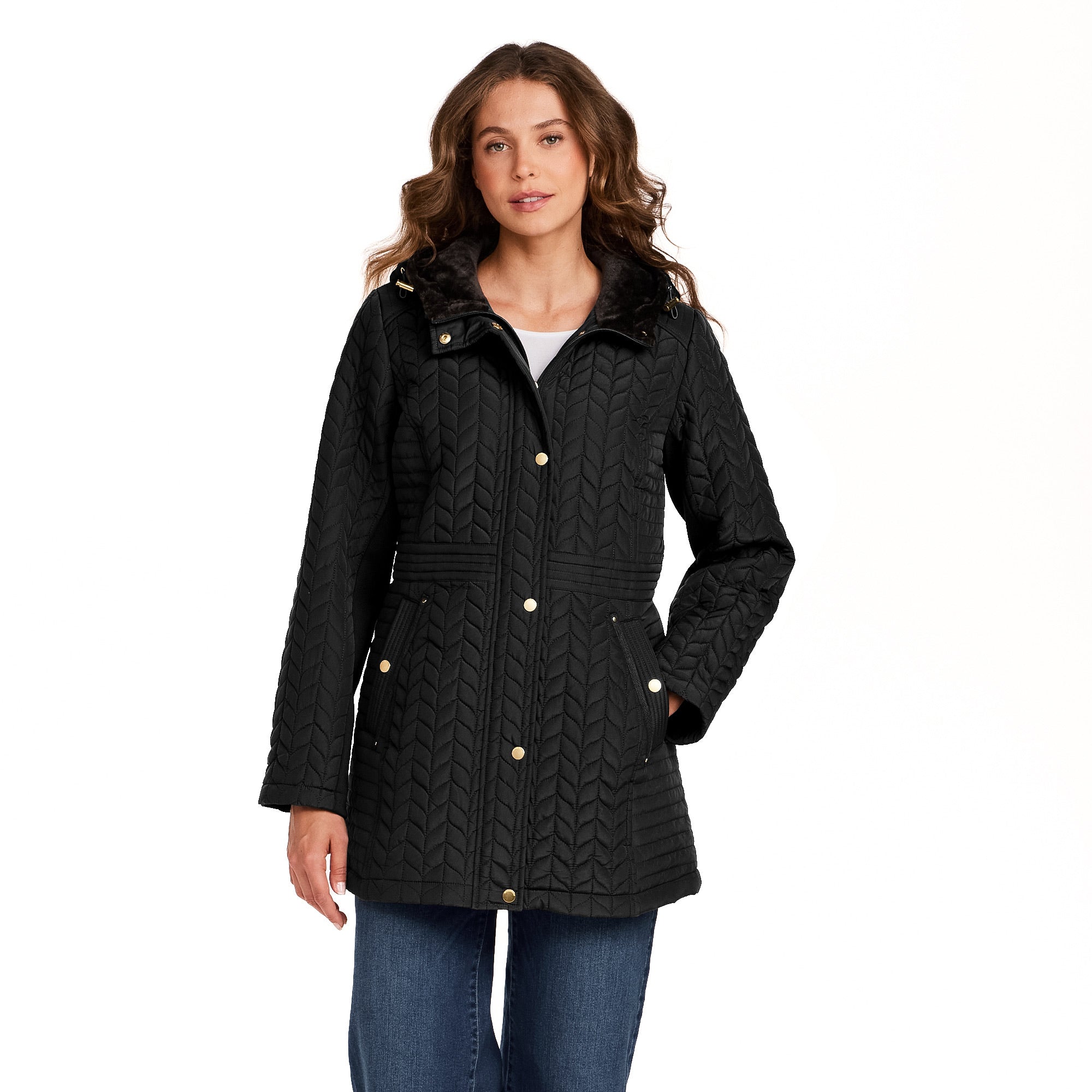 HOODED PLUSH LINED QUILTED WALKER