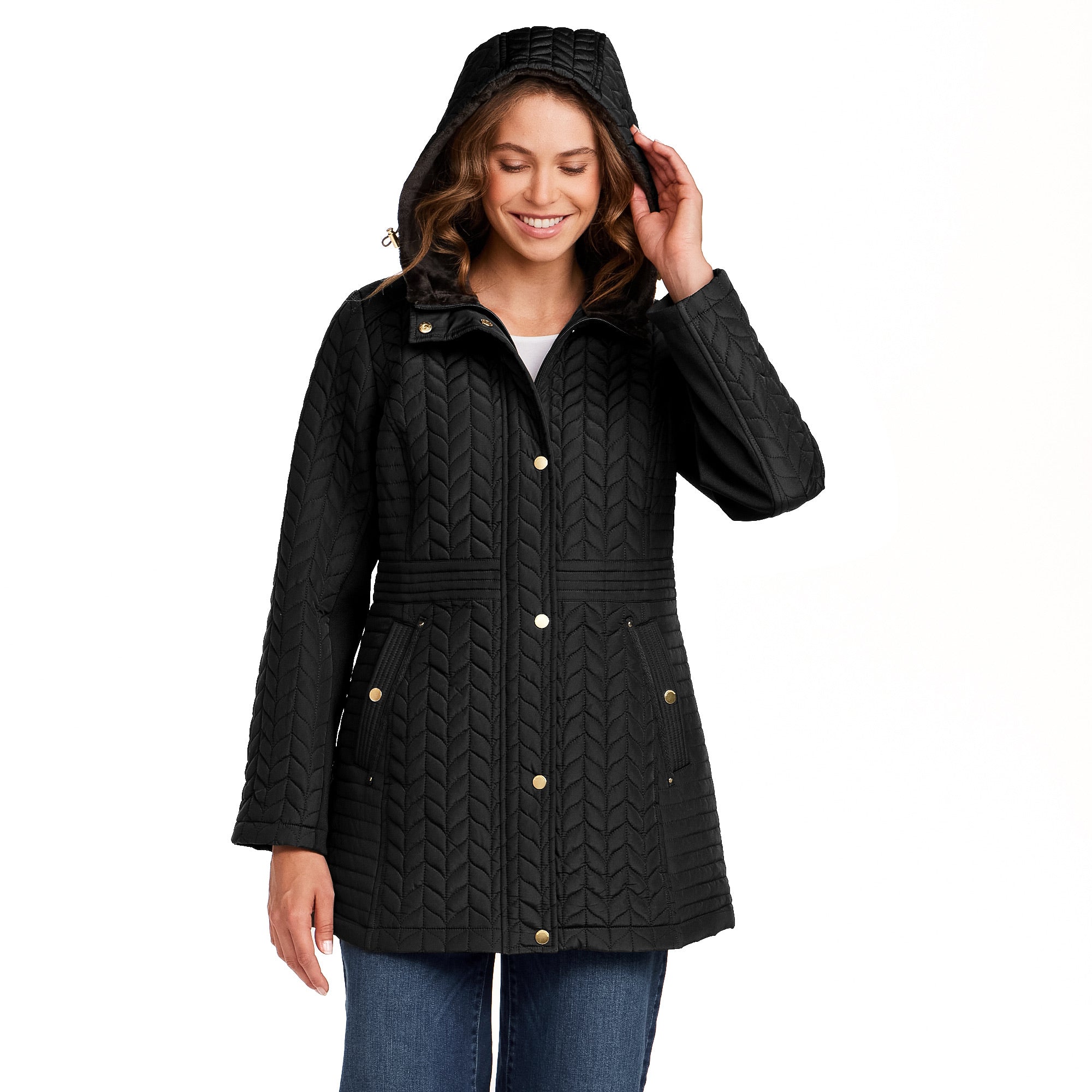 HOODED PLUSH LINED QUILTED WALKER