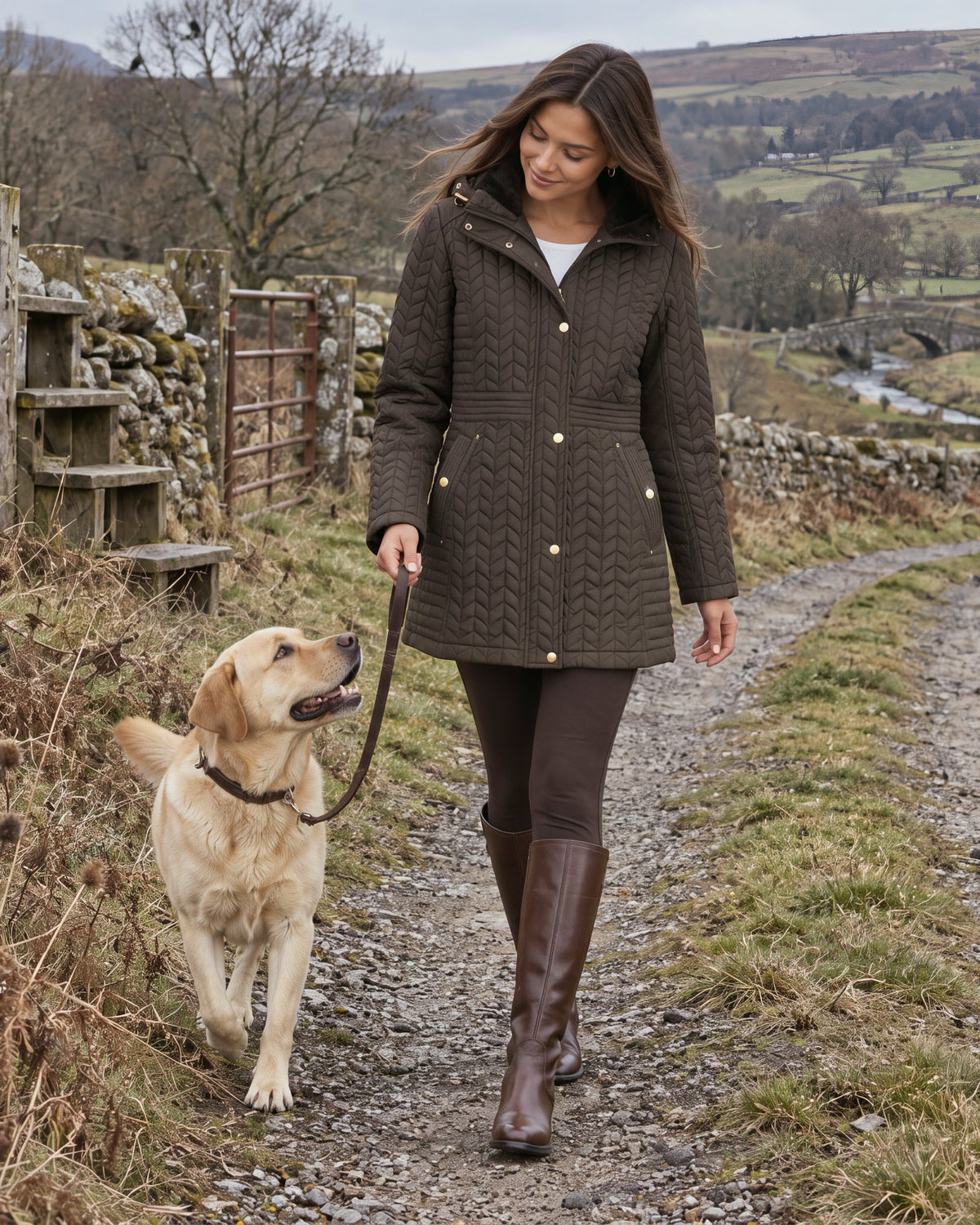 HOODED PLUSH LINED QUILTED WALKER