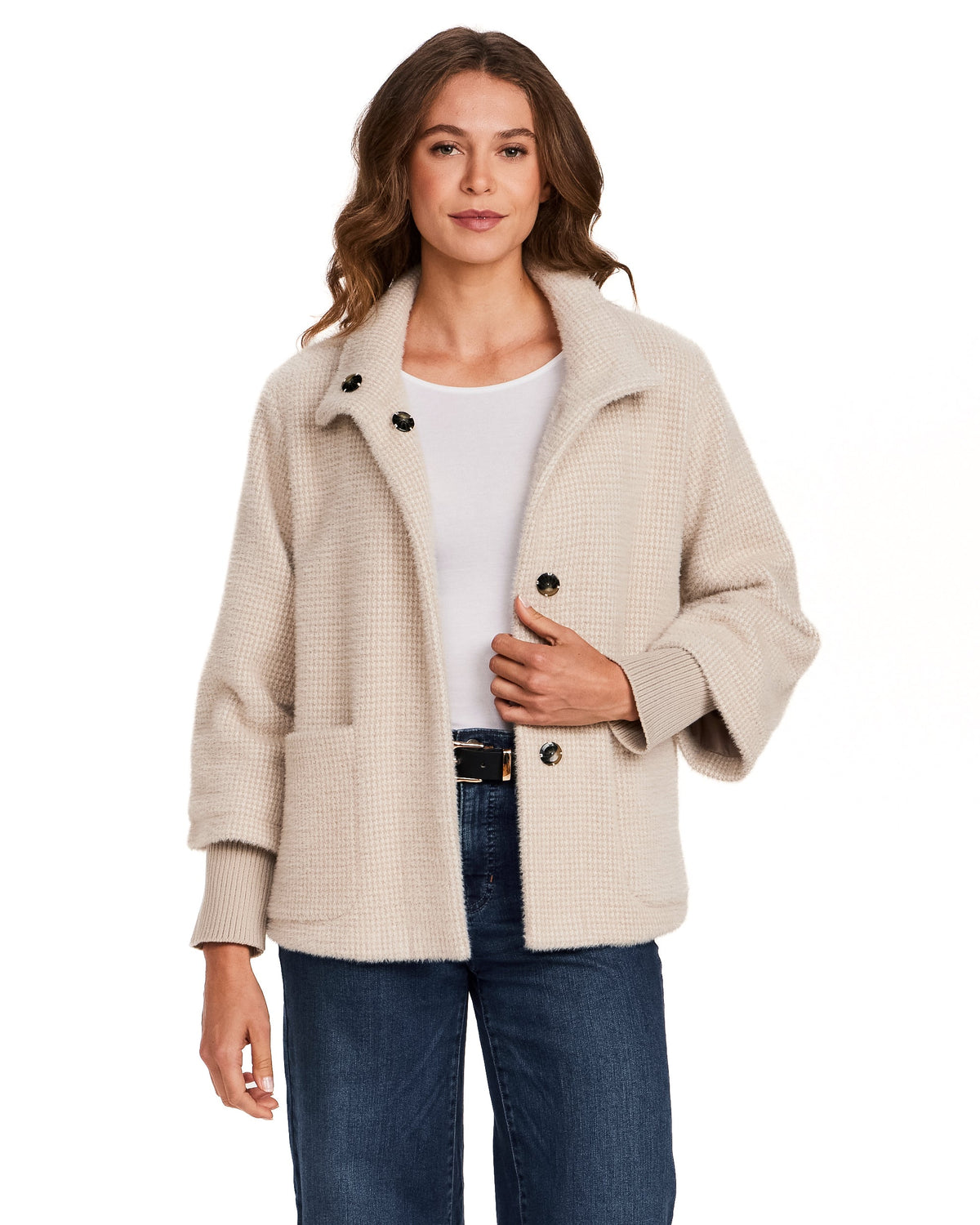 HOUNDSTOOTH COZY FEATHERKNIT JACKET