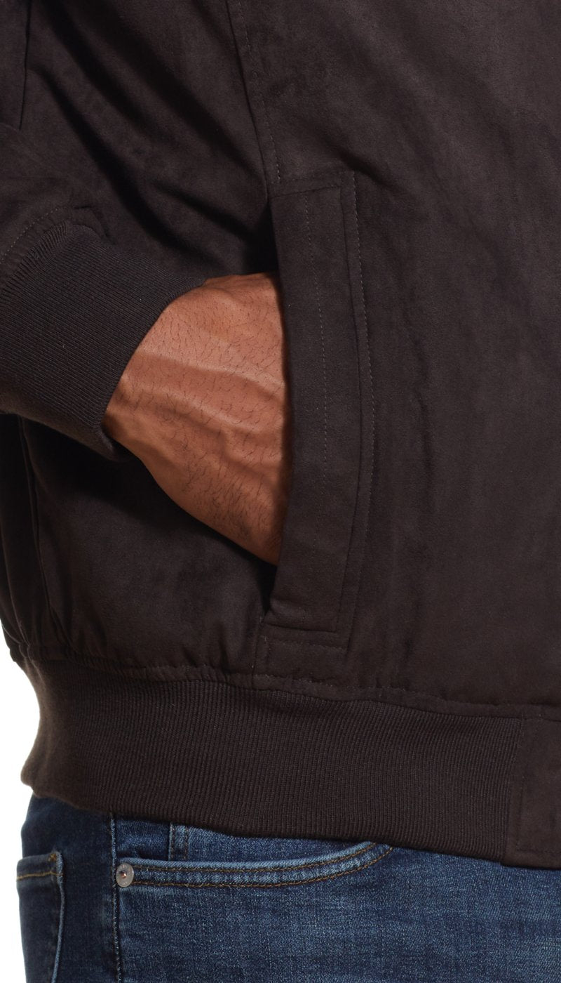 MICROSUEDE STAND COLLAR BOMBER JACKET