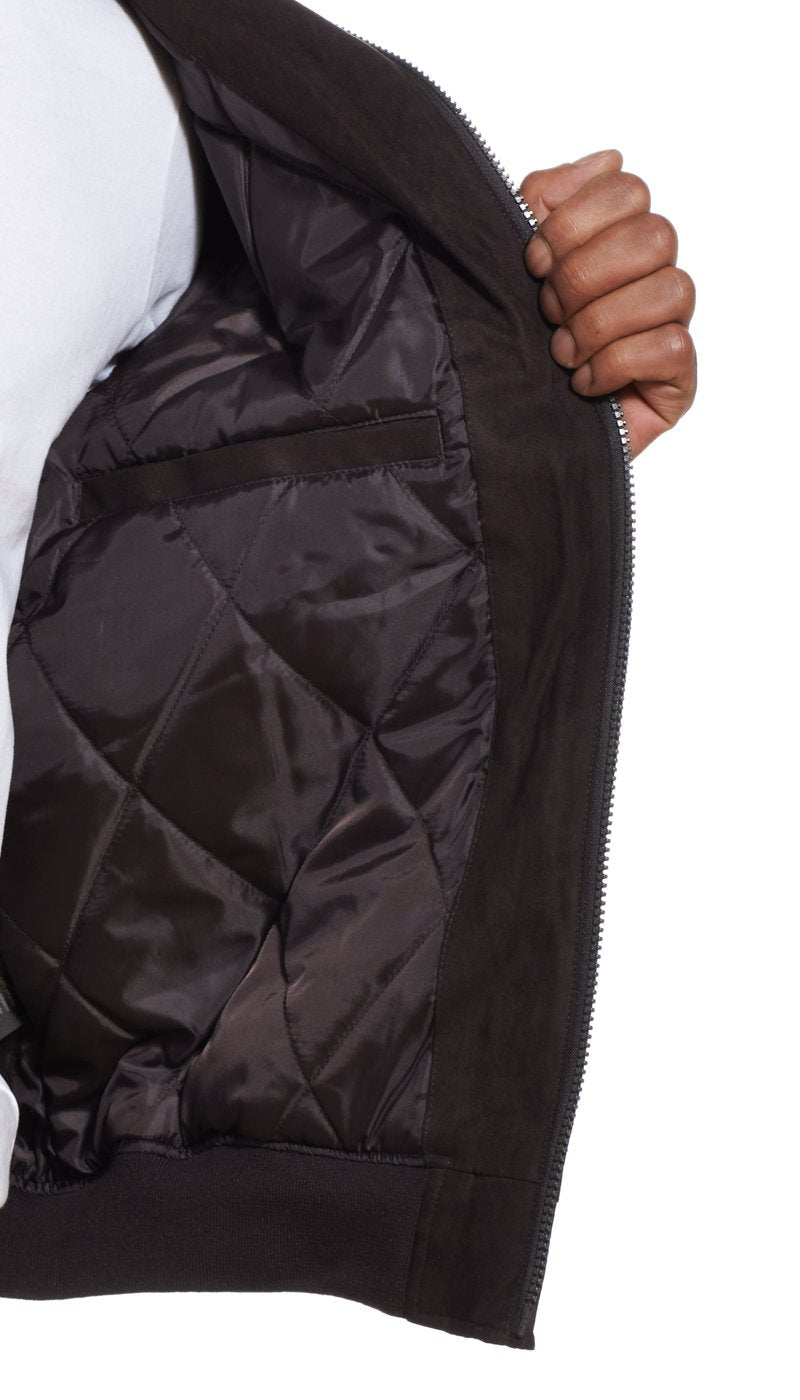 MICROSUEDE STAND COLLAR BOMBER JACKET