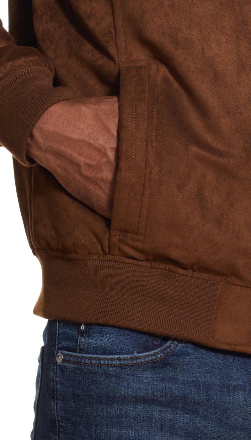 MICROSUEDE STAND COLLAR BOMBER JACKET